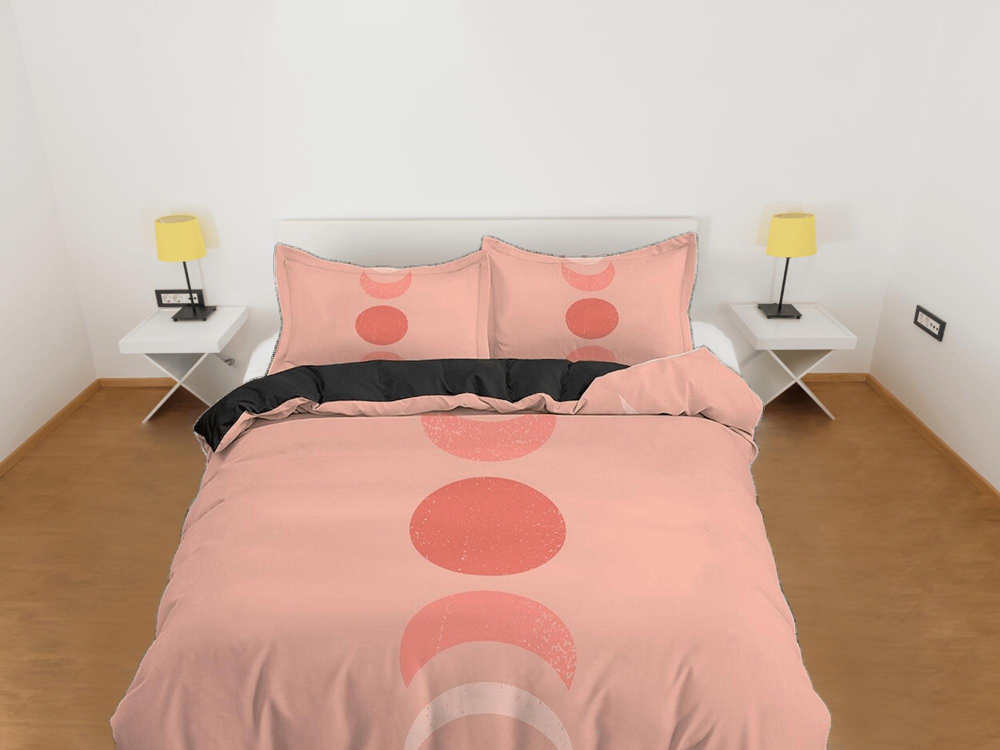 daintyduvet Peach Pink Boho Bedding, Phases of Moon Duvet Cover Set, Dorm Bedding, Celestial Bed Cover, Aesthetic Duvet King Queen Full Twin Single