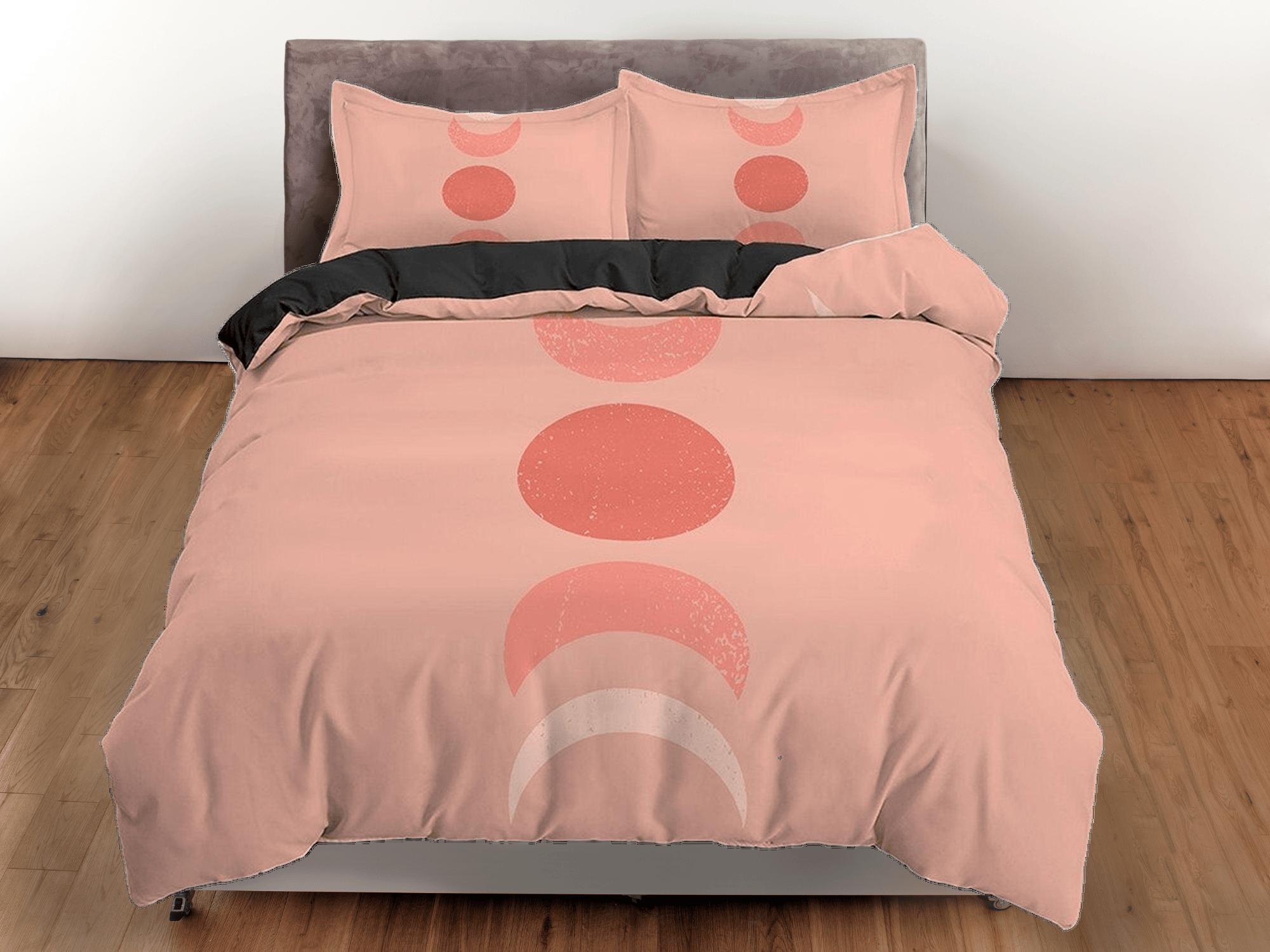 daintyduvet Peach Pink Boho Bedding, Phases of Moon Duvet Cover Set, Dorm Bedding, Celestial Bed Cover, Aesthetic Duvet King Queen Full Twin Single