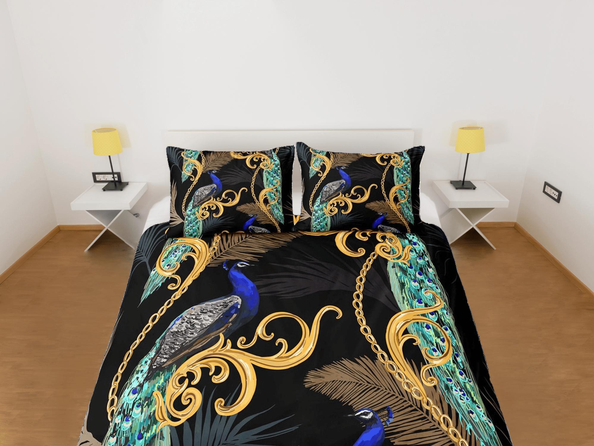 daintyduvet Peacock and gold baroque aesthetic bedding set full, luxury duvet cover queen, king, boho duvet, designer bedding, maximalist decor