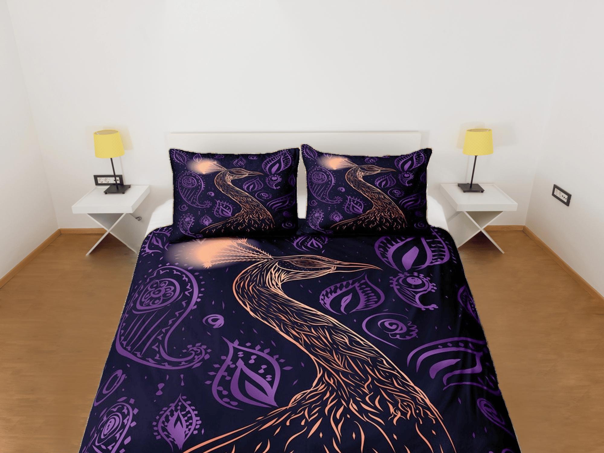 daintyduvet peacock decor purple aesthetic bedding set full, luxury duvet cover queen, king, boho duvet, designer bedding, maximalist bedspread