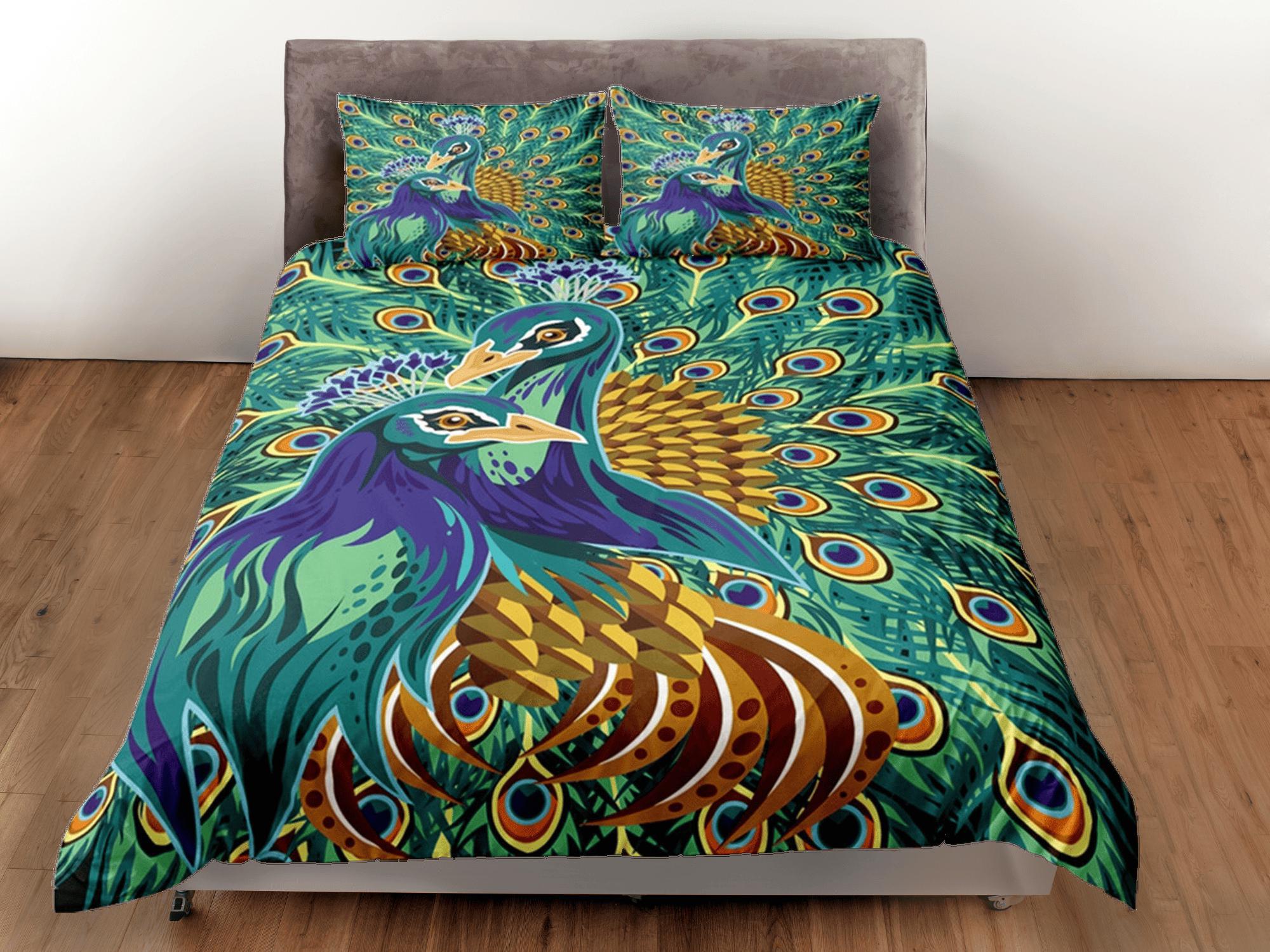 daintyduvet Peacock Duvet Cover Set Unique Dorm Bedding with Pillowcase, Single Bedding Double