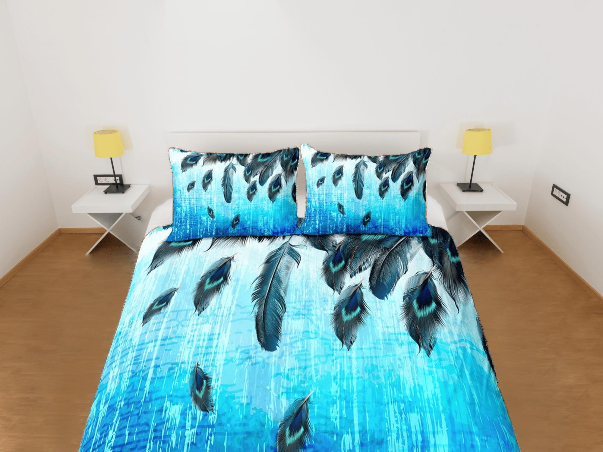 daintyduvet Peacock feathers decor aesthetic bedding set full, luxury duvet cover queen, king, boho duvet, designer bedding, maximalist blue bedspread
