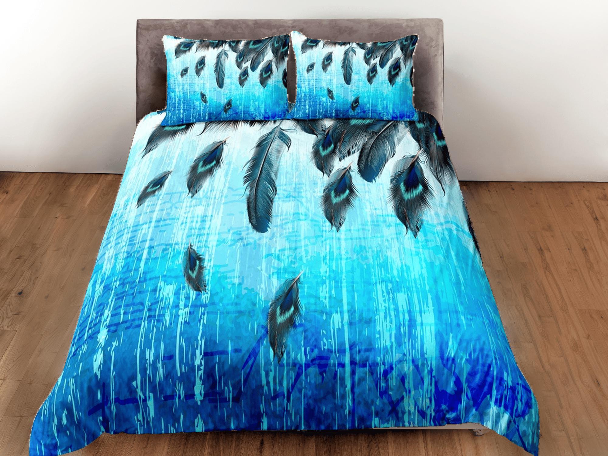daintyduvet Peacock feathers decor aesthetic bedding set full, luxury duvet cover queen, king, boho duvet, designer bedding, maximalist blue bedspread
