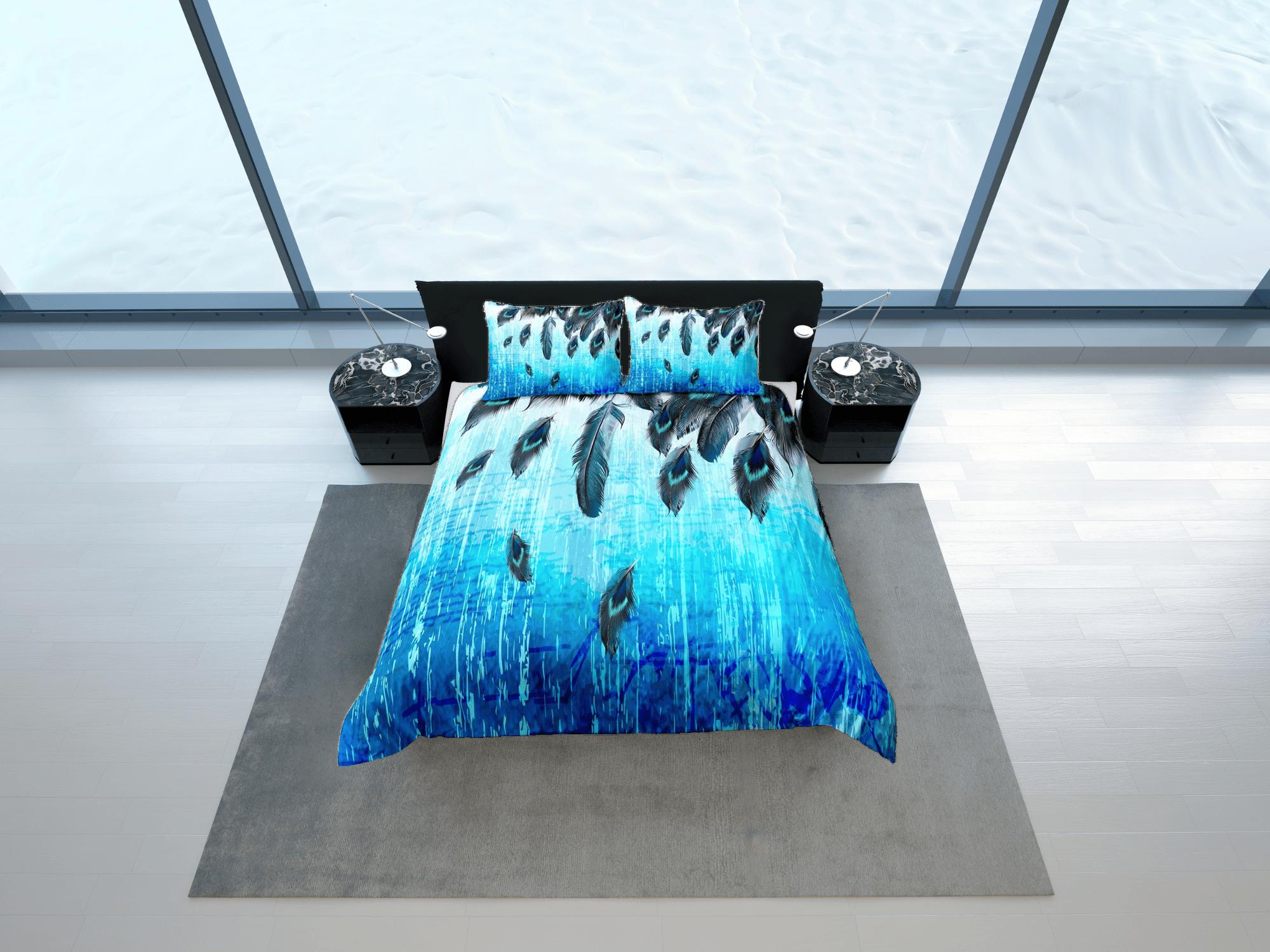 daintyduvet Peacock feathers decor aesthetic bedding set full, luxury duvet cover queen, king, boho duvet, designer bedding, maximalist blue bedspread