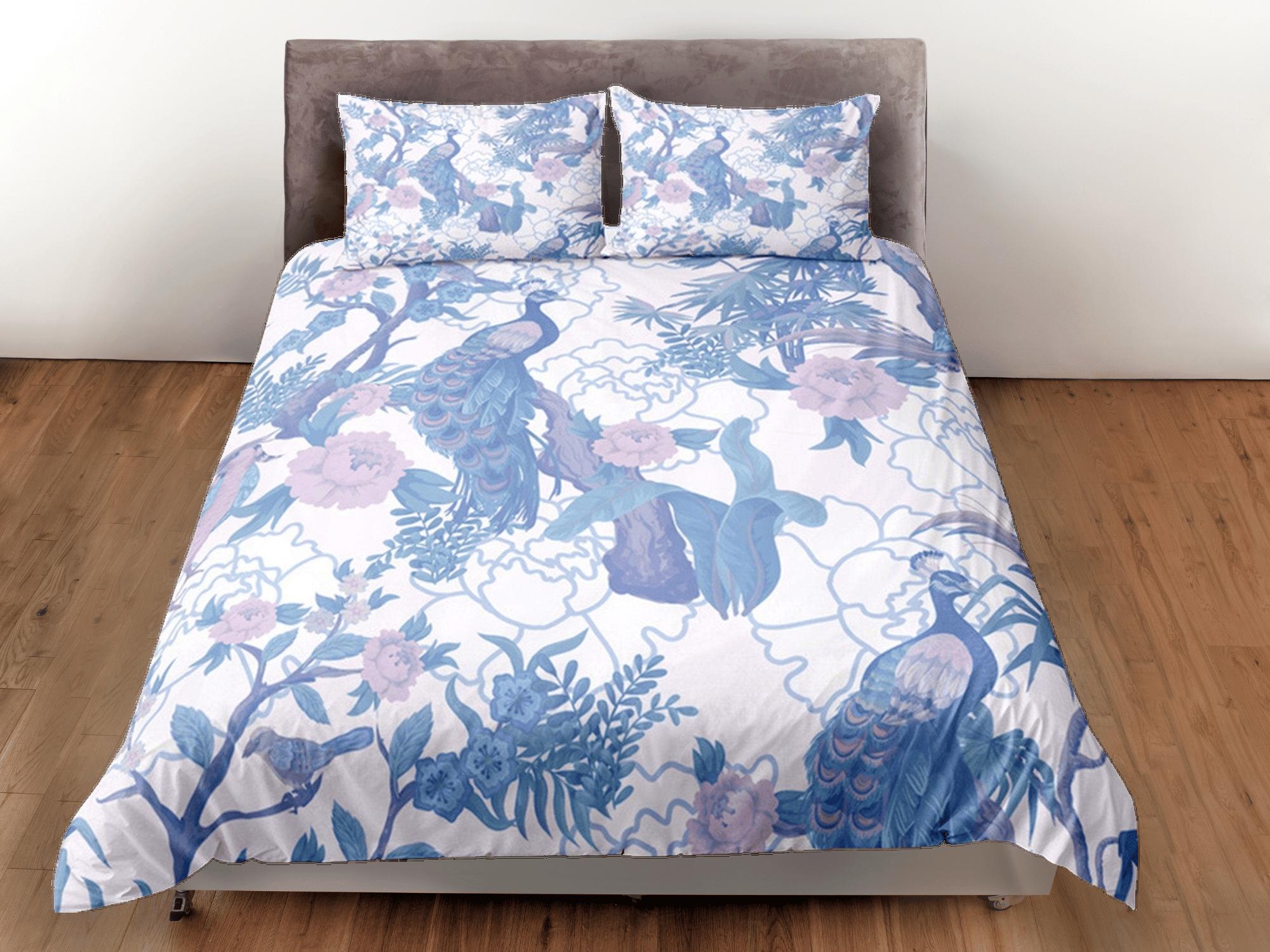 daintyduvet Peacock White Duvet Cover Set Floral Bedspread, Dorm Bedding with Pillowcase, , Single Bedding Double