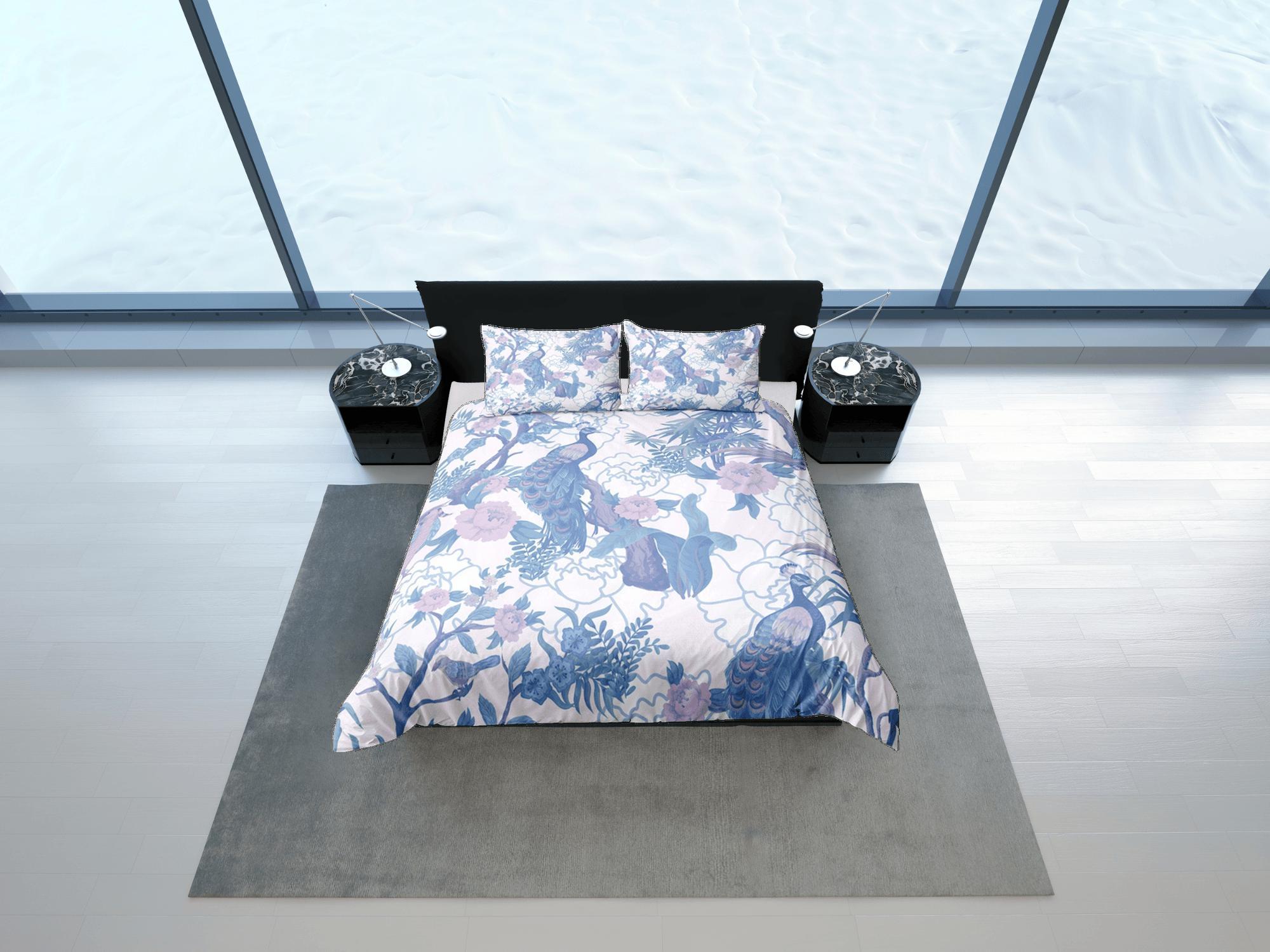 daintyduvet Peacock White Duvet Cover Set Floral Bedspread, Dorm Bedding with Pillowcase, , Single Bedding Double