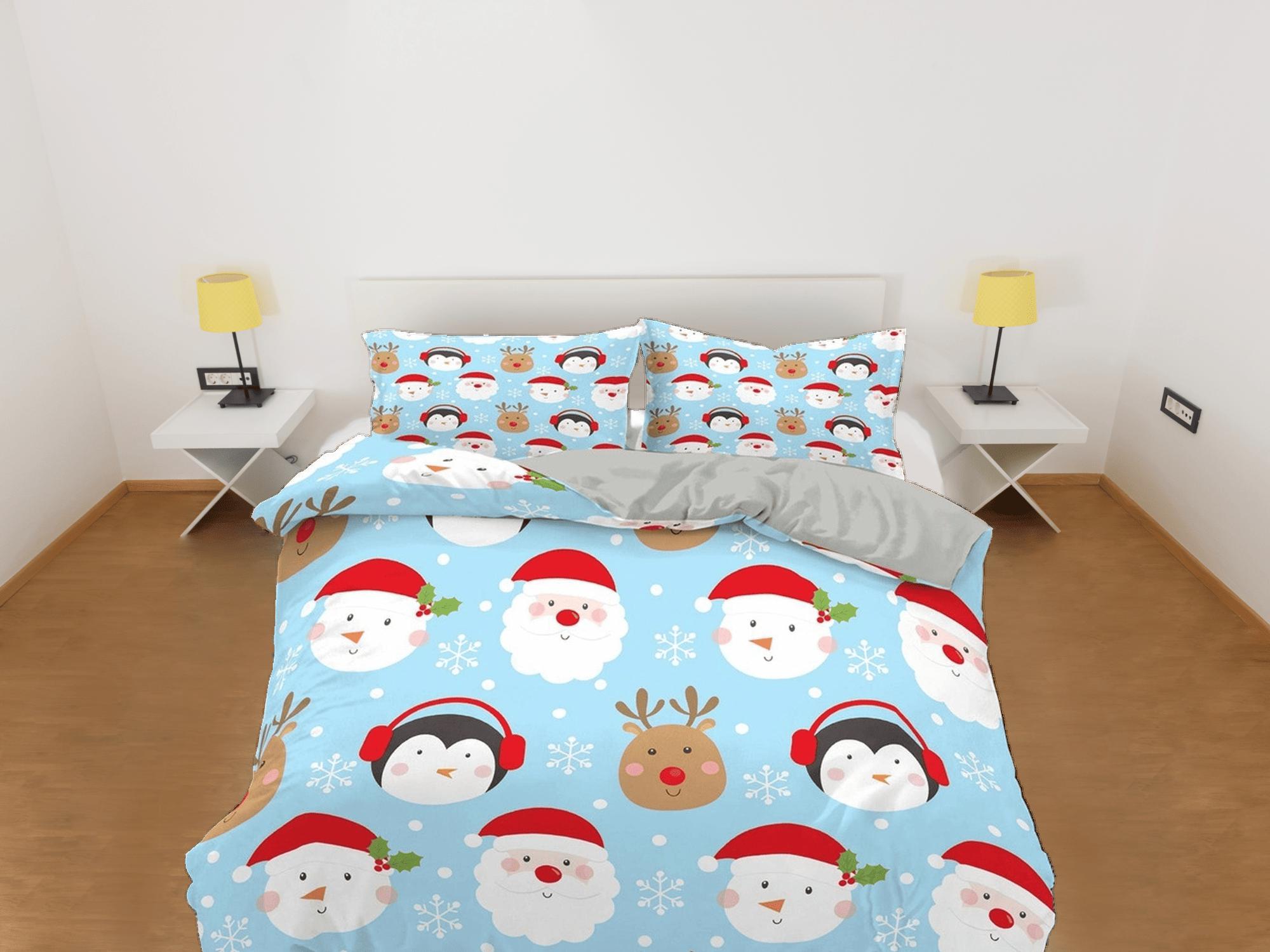 daintyduvet Penguin reindeer Santa Claus Christmas bedding, pillowcase holiday gift duvet cover king queen twin toddler bedding baby Christmas farmhouse