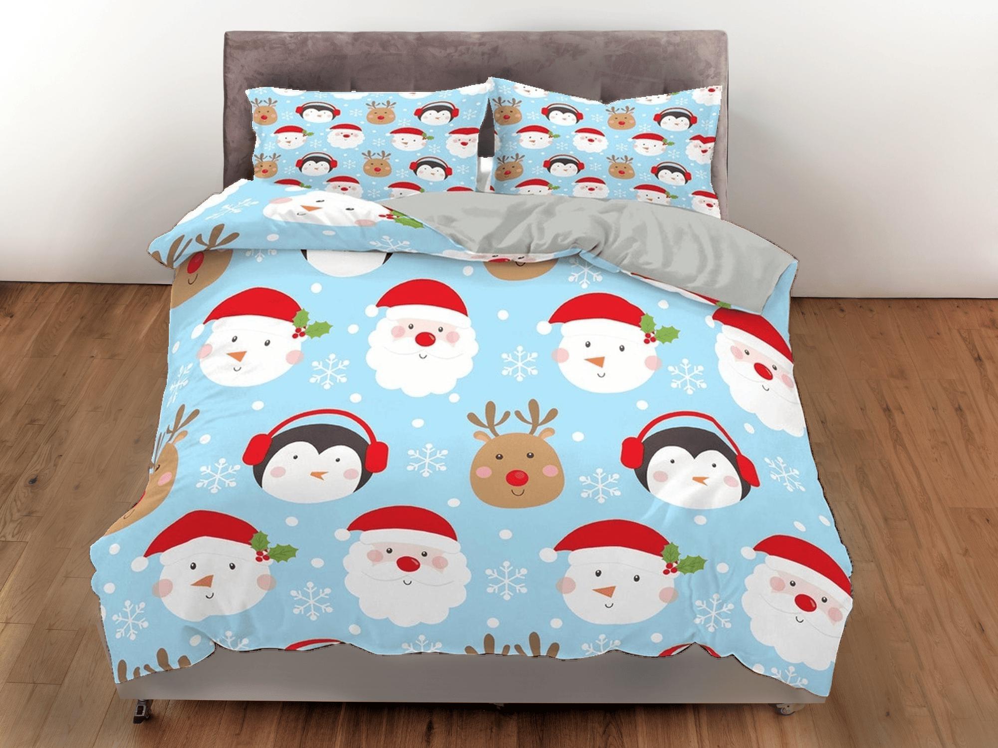 daintyduvet Penguin reindeer Santa Claus Christmas bedding, pillowcase holiday gift duvet cover king queen twin toddler bedding baby Christmas farmhouse
