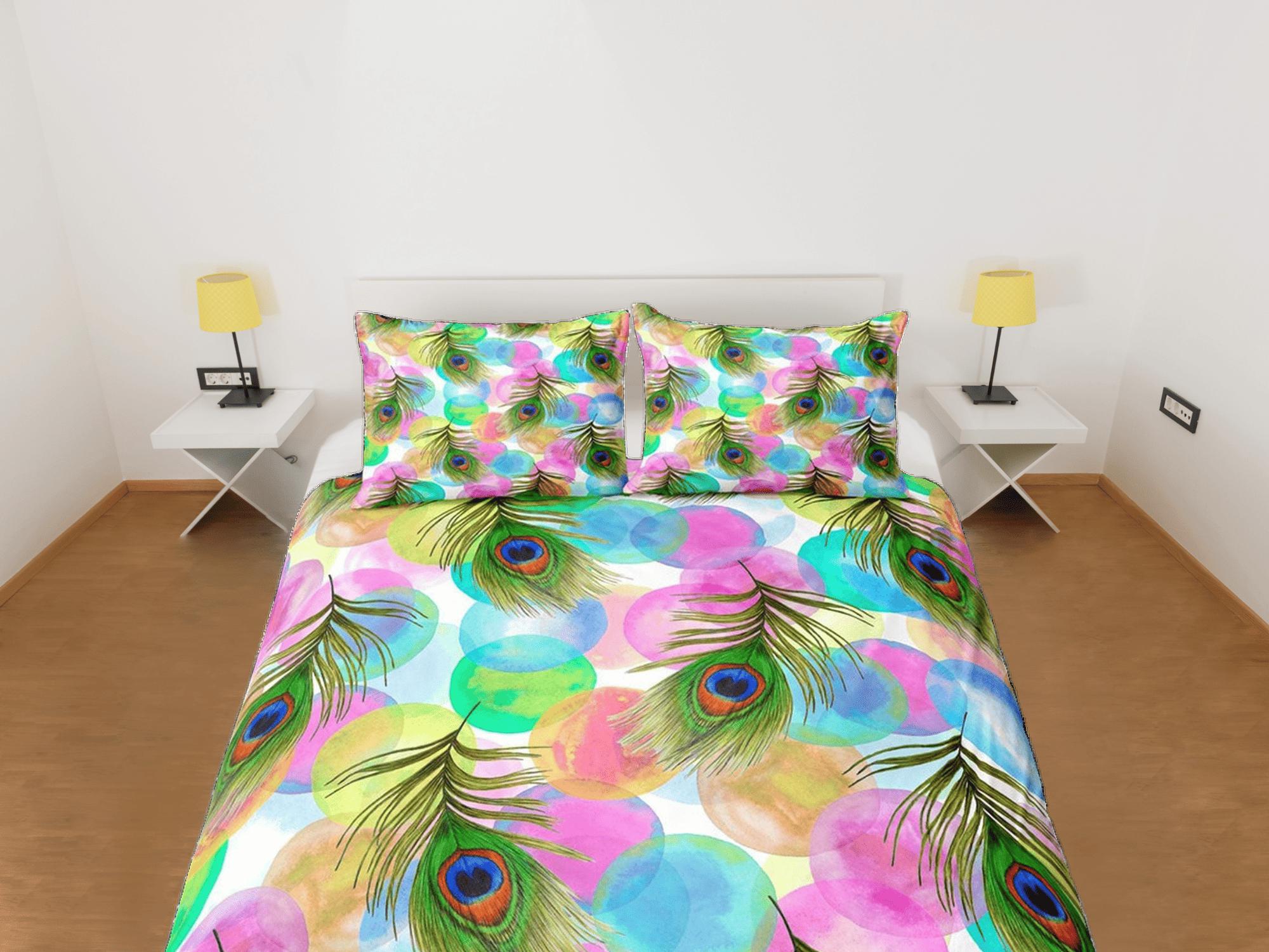 daintyduvet Pink and blue peacock decor aesthetic bedding set full, luxury duvet cover queen, king, boho duvet, designer bedding, maximalist bedspread