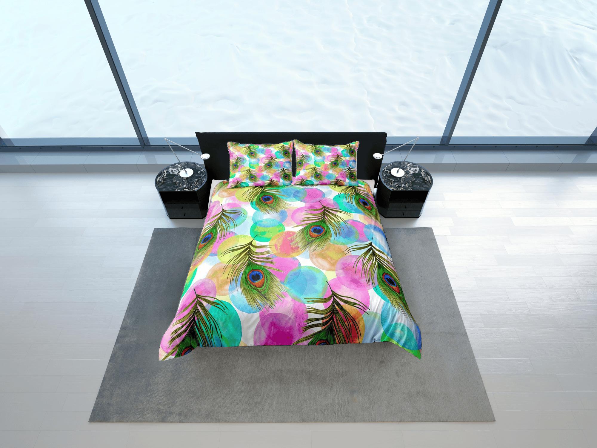 daintyduvet Pink and blue peacock decor aesthetic bedding set full, luxury duvet cover queen, king, boho duvet, designer bedding, maximalist bedspread