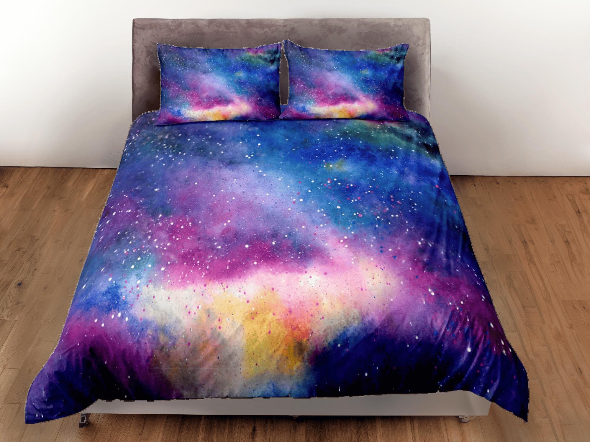 daintyduvet Pink blue galaxy bedding, 3D outer space bedding set full, cosmic duvet cover king, queen, dorm bedding, toddler bedding aesthetic duvet