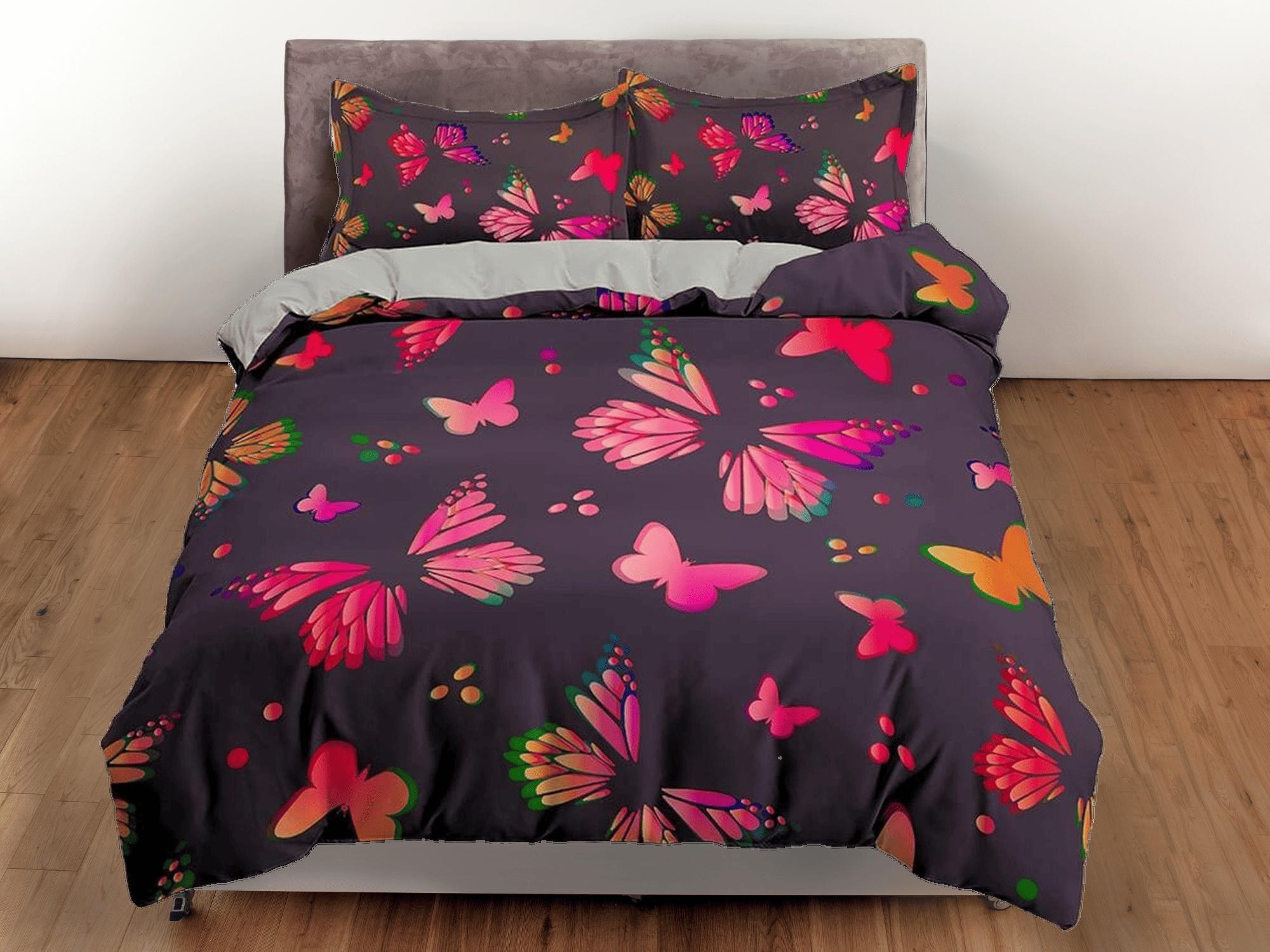 daintyduvet Pink butterfly bedding duvet cover colorful dorm bedding, full size adult duvet king queen twin, butterfly nursery toddler bedding