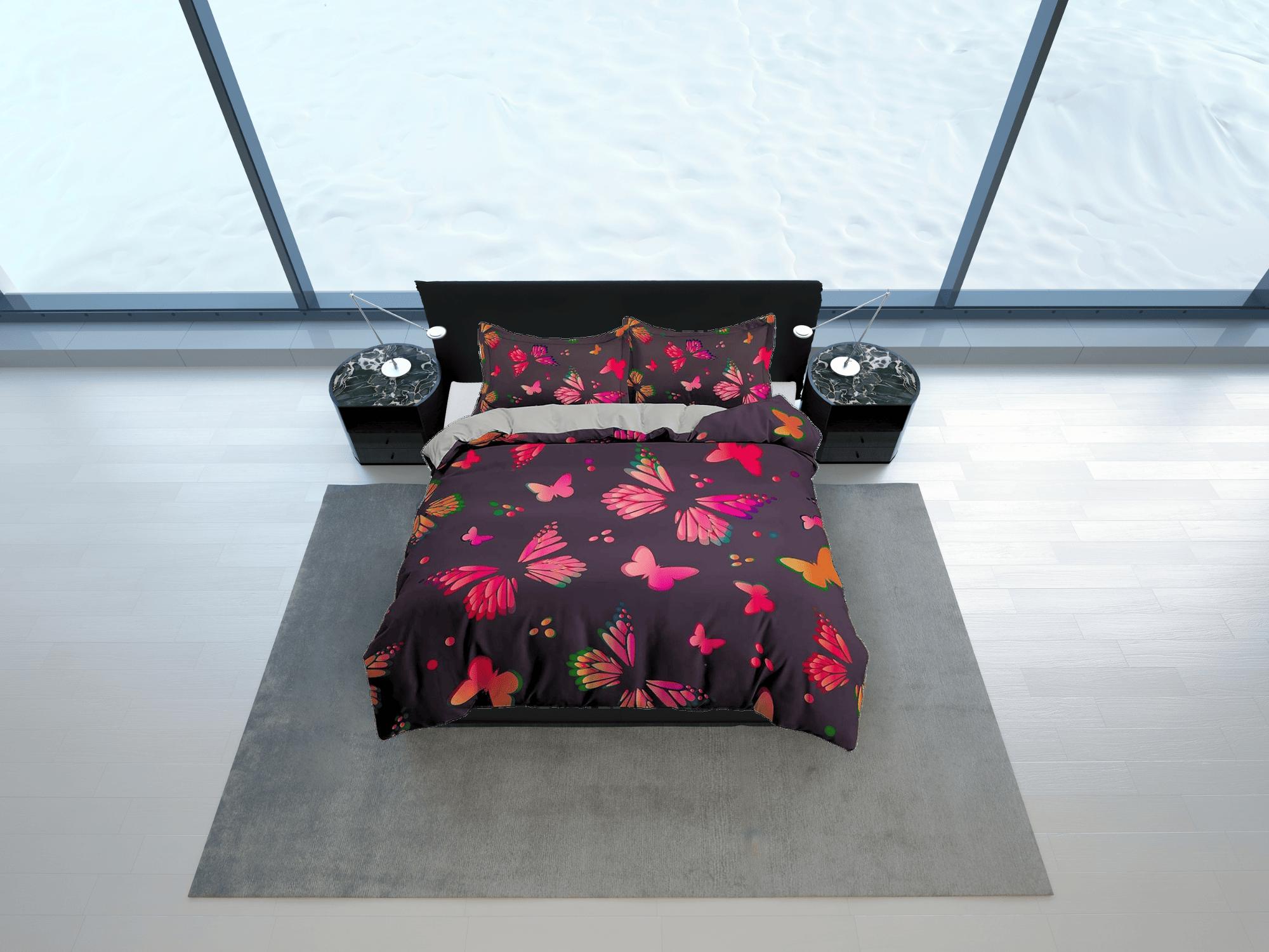 daintyduvet Pink butterfly bedding duvet cover colorful dorm bedding, full size adult duvet king queen twin, butterfly nursery toddler bedding