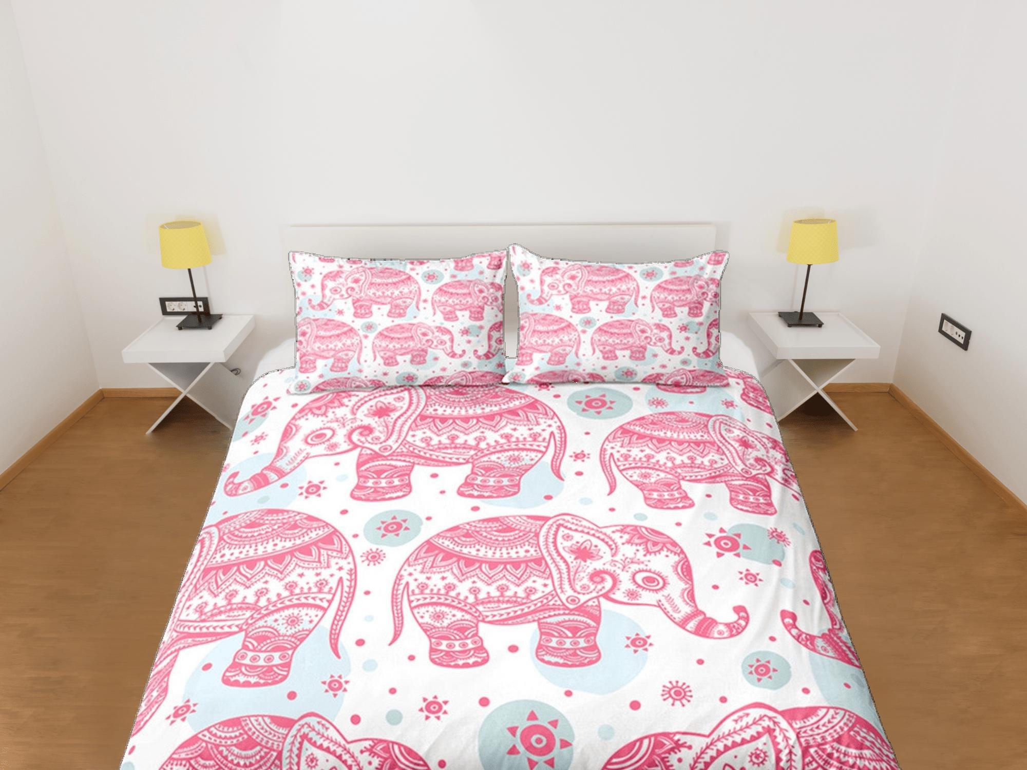 daintyduvet Pink Elephant Duvet Cover Set Boho Bedding, Bohemian Dorm Bedding with Pillowcase