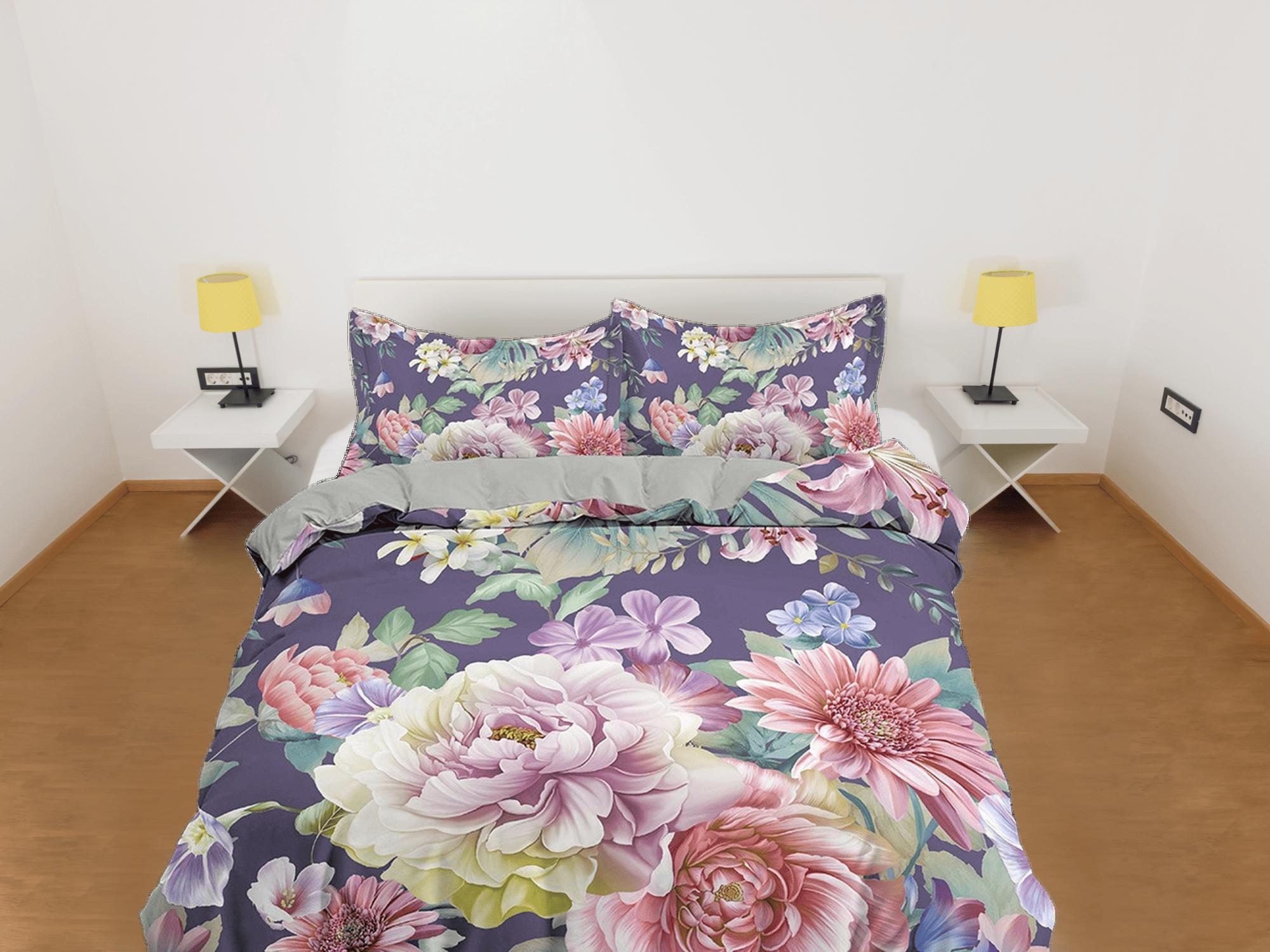 daintyduvet Pink floral bedding, purple duvet cover queen, king, boho duvet, designer bedding, aesthetic bedding, maximalist shabby chic bedding full