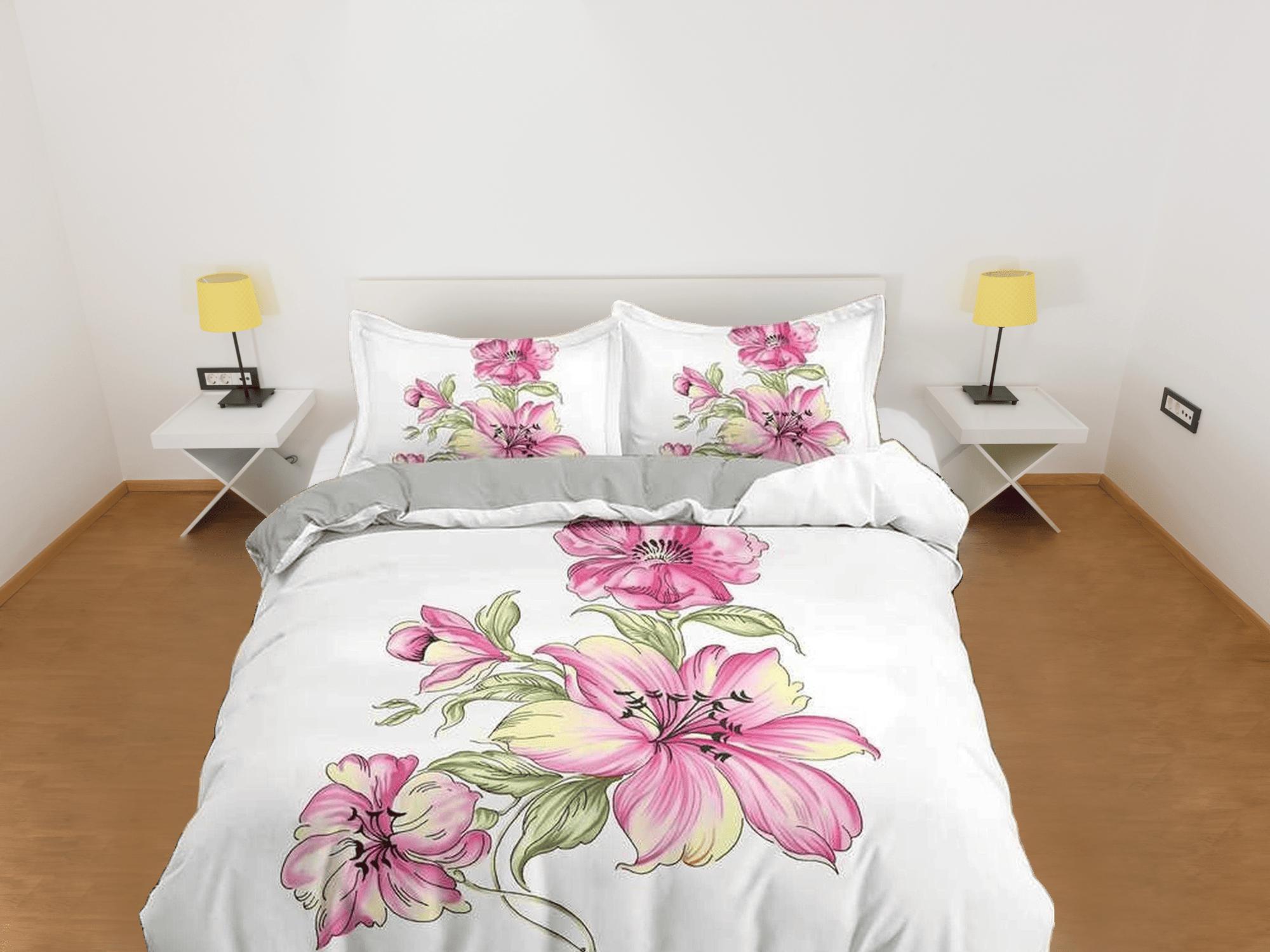 daintyduvet Pink lily floral duvet cover colorful bedding, teen girl bedroom, baby girl crib bedding boho maximalist bedspread aesthetic bedding