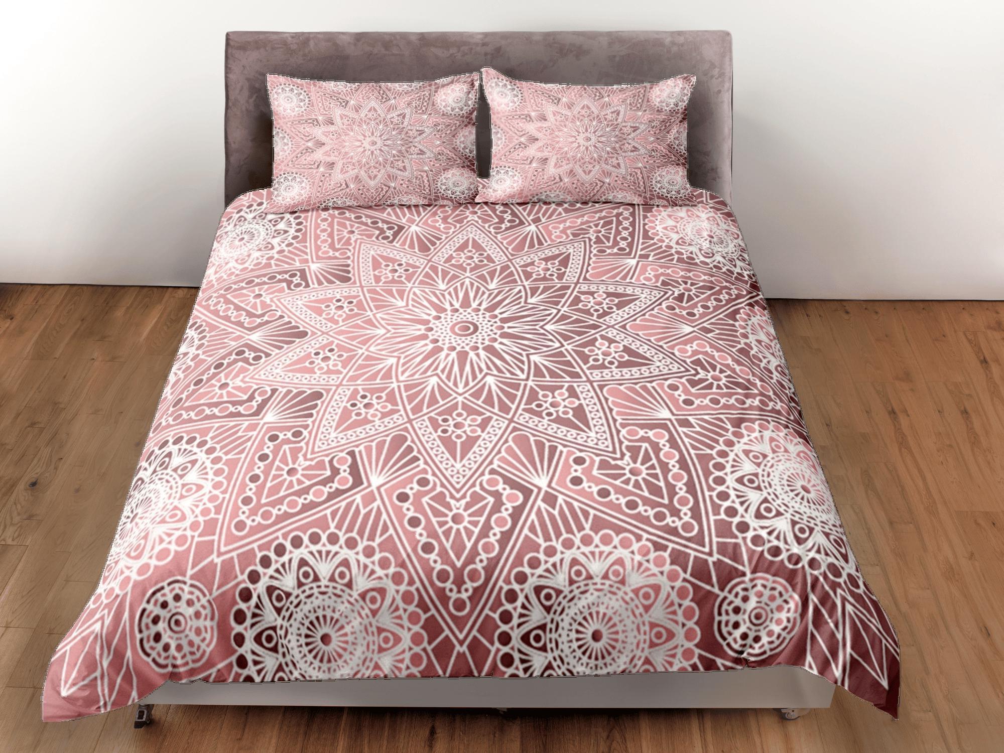 daintyduvet Pink Mandala Duvet Cover Set Boho Bedding Hippie Dorm Bedding Pillowcase, Single Bed