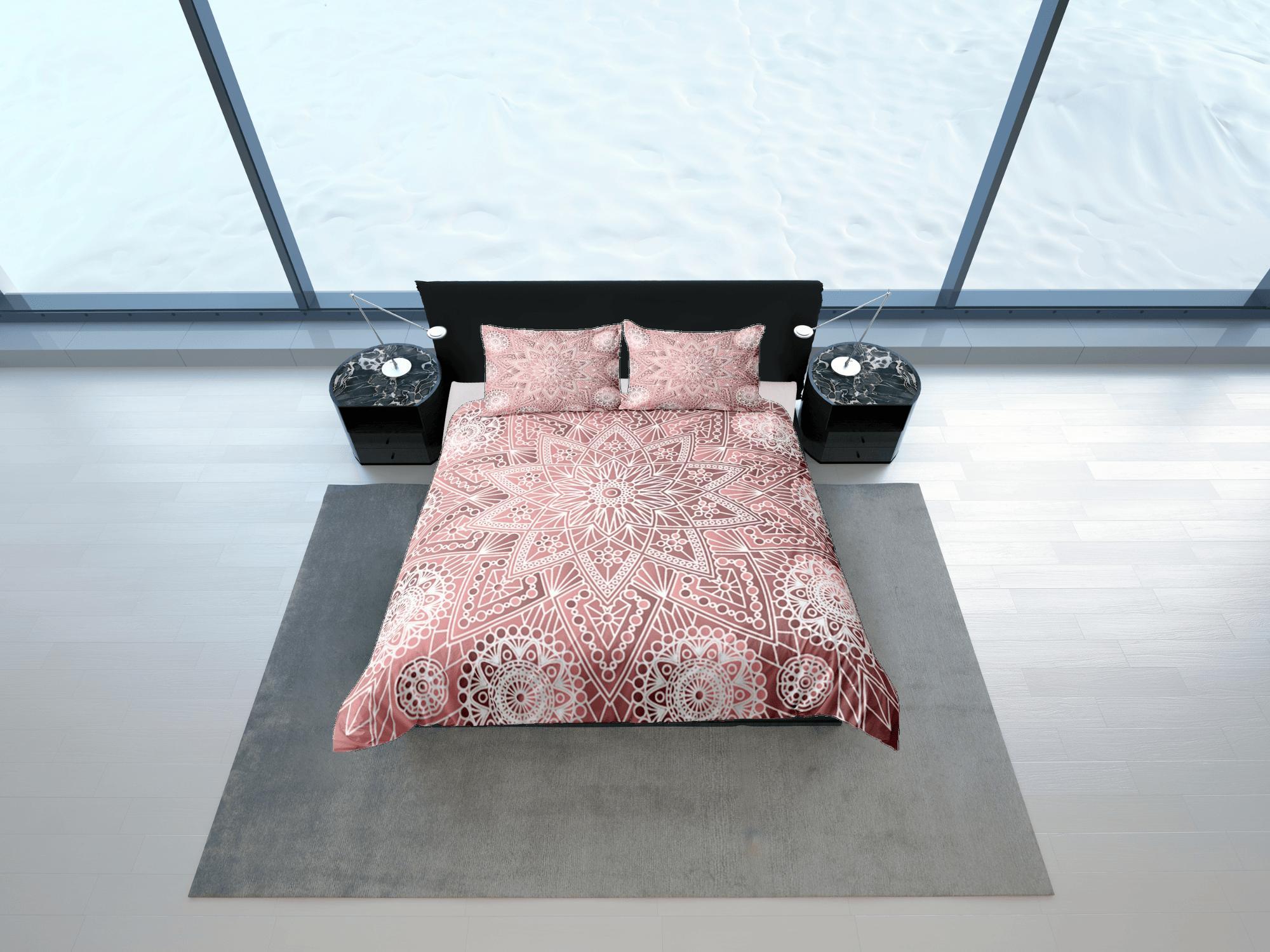 daintyduvet Pink Mandala Duvet Cover Set Boho Bedding Hippie Dorm Bedding Pillowcase, Single Bed