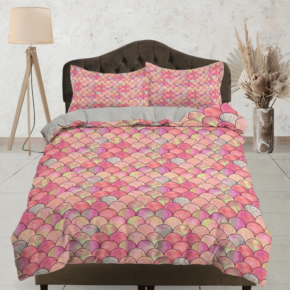 daintyduvet Pink Mermaid Scales, Girl Toddler Bedding, Unique Duvet Cover for Nursery Kids, Crib Bedding, Baby Zipper Bedding, King Queen Full Twin