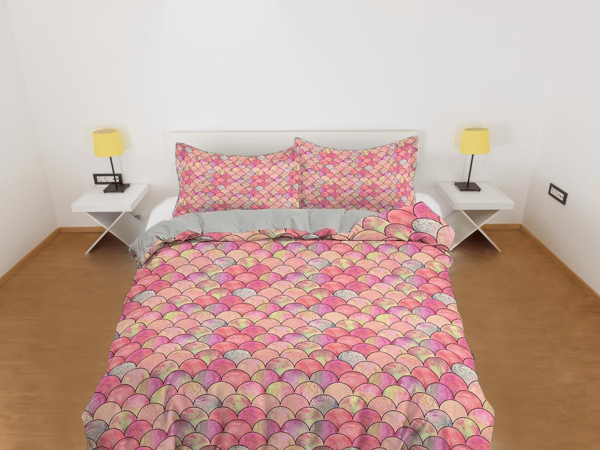 daintyduvet Pink Mermaid Scales, Girl Toddler Bedding, Unique Duvet Cover for Nursery Kids, Crib Bedding, Baby Zipper Bedding, King Queen Full Twin