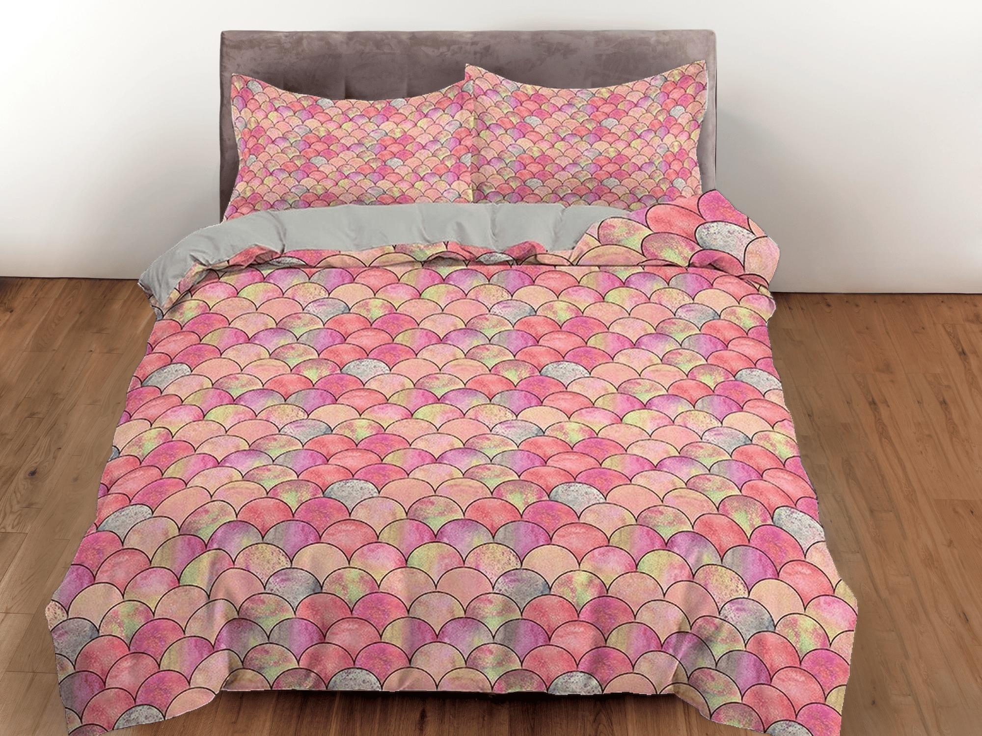 daintyduvet Pink Mermaid Scales, Girl Toddler Bedding, Unique Duvet Cover for Nursery Kids, Crib Bedding, Baby Zipper Bedding, King Queen Full Twin