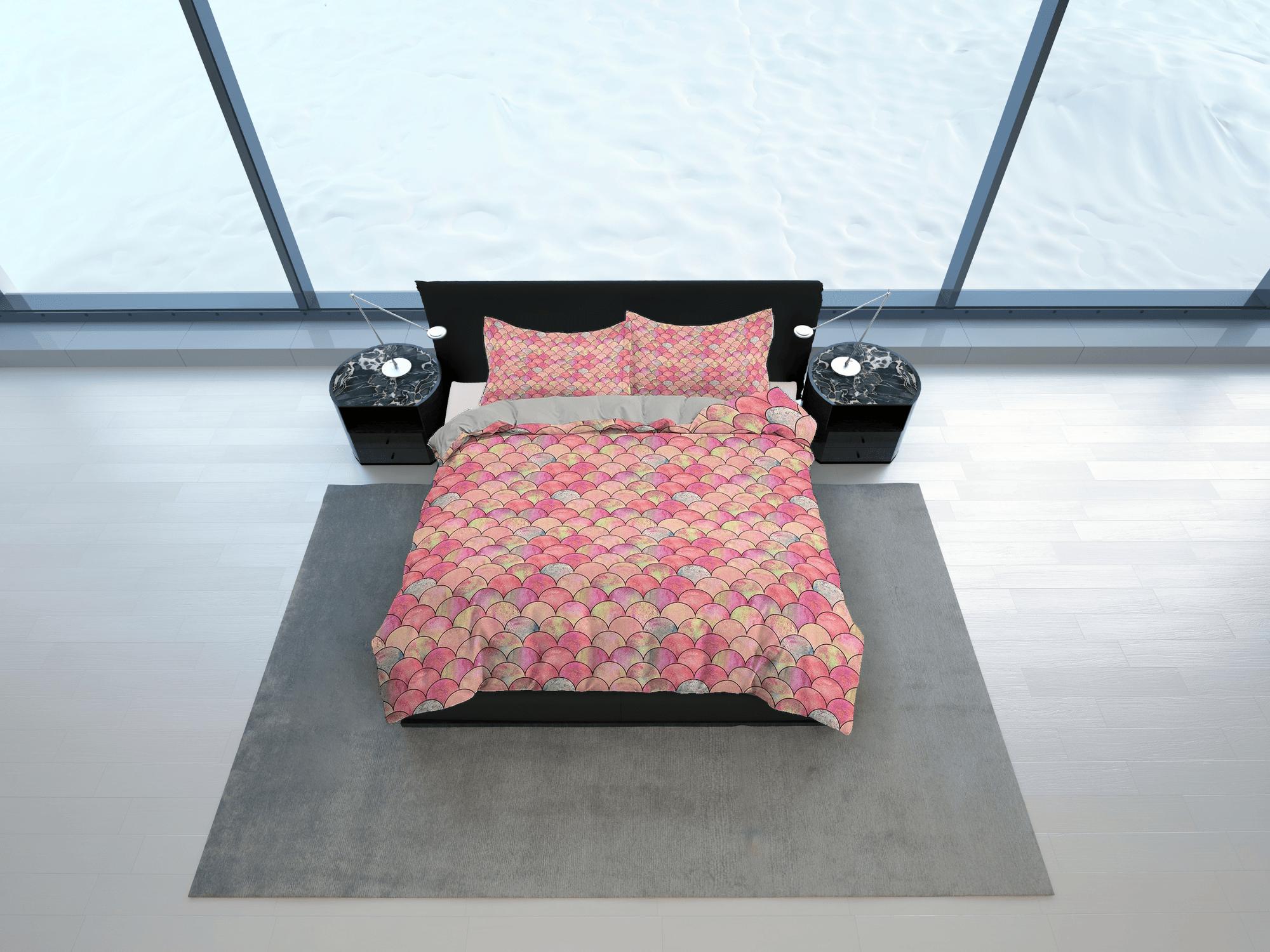 daintyduvet Pink Mermaid Scales, Girl Toddler Bedding, Unique Duvet Cover for Nursery Kids, Crib Bedding, Baby Zipper Bedding, King Queen Full Twin