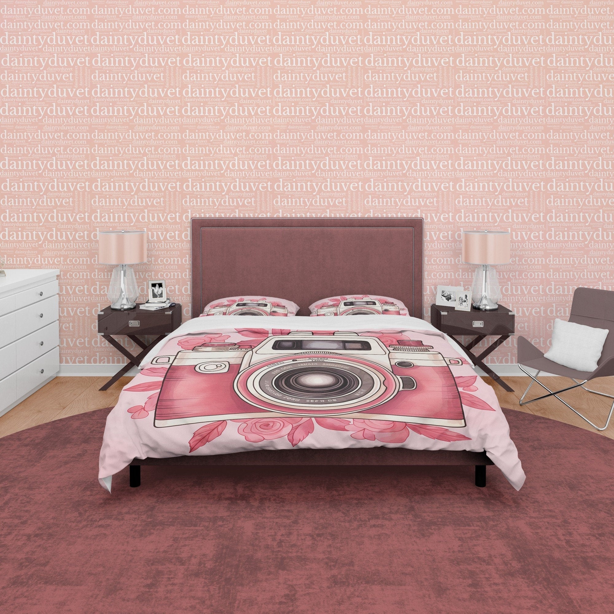 Pink Photography Pattern Duvet Cover, Girl Cute Bedroom Quilt Cover, Girly Photo Lover Bedding, Female Photographer Blanket Cover