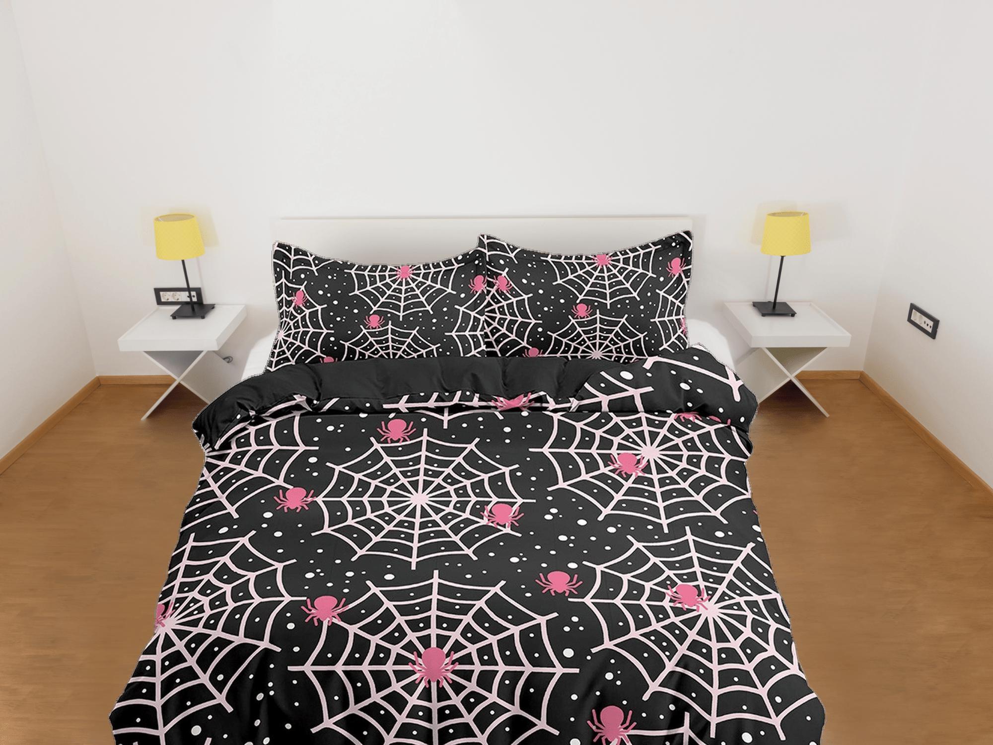 daintyduvet Pink spider web halloween bedding & pillowcase, black duvet cover set dorm bedding, halloween decor, nursery toddler bedding, halloween gift
