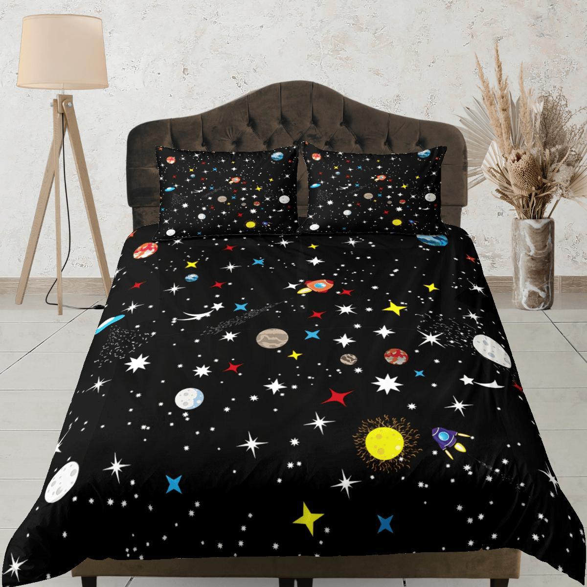 daintyduvet Planets Galaxy Black Duvet Cover Set Bedspread, Teens Kids Bedding with Pillowcase