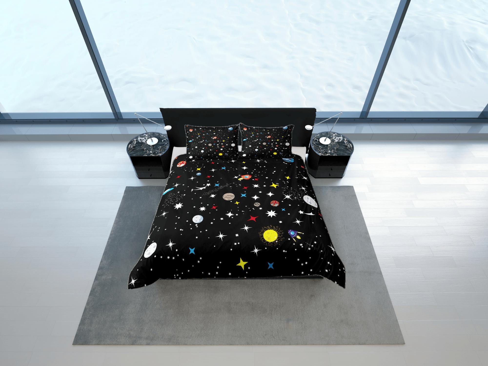 daintyduvet Planets Galaxy Black Duvet Cover Set Bedspread, Teens Kids Bedding with Pillowcase