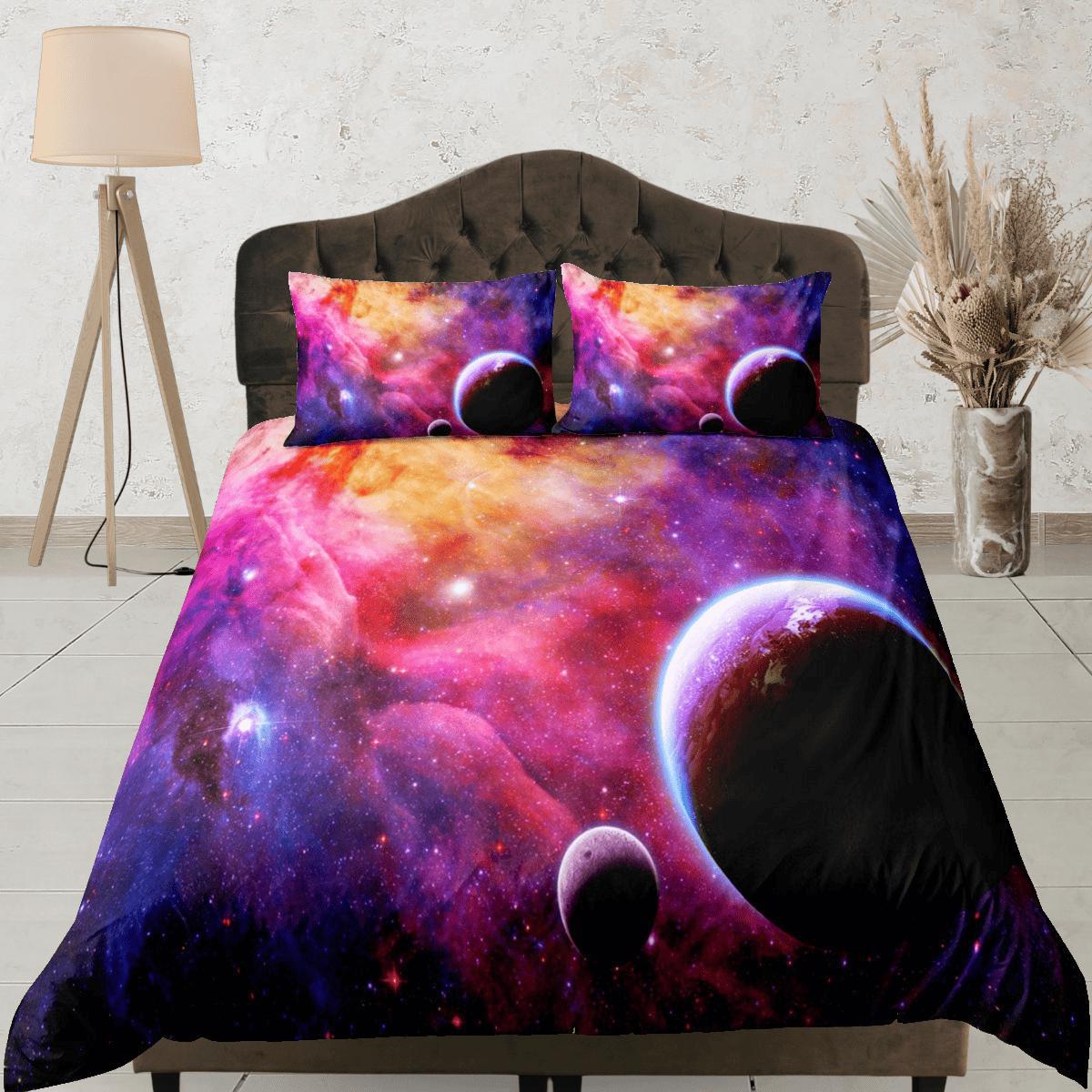 daintyduvet Planets Galaxy Nebula Duvet Cover Set Bedspread, Dorm Bedding with Pillowcase
