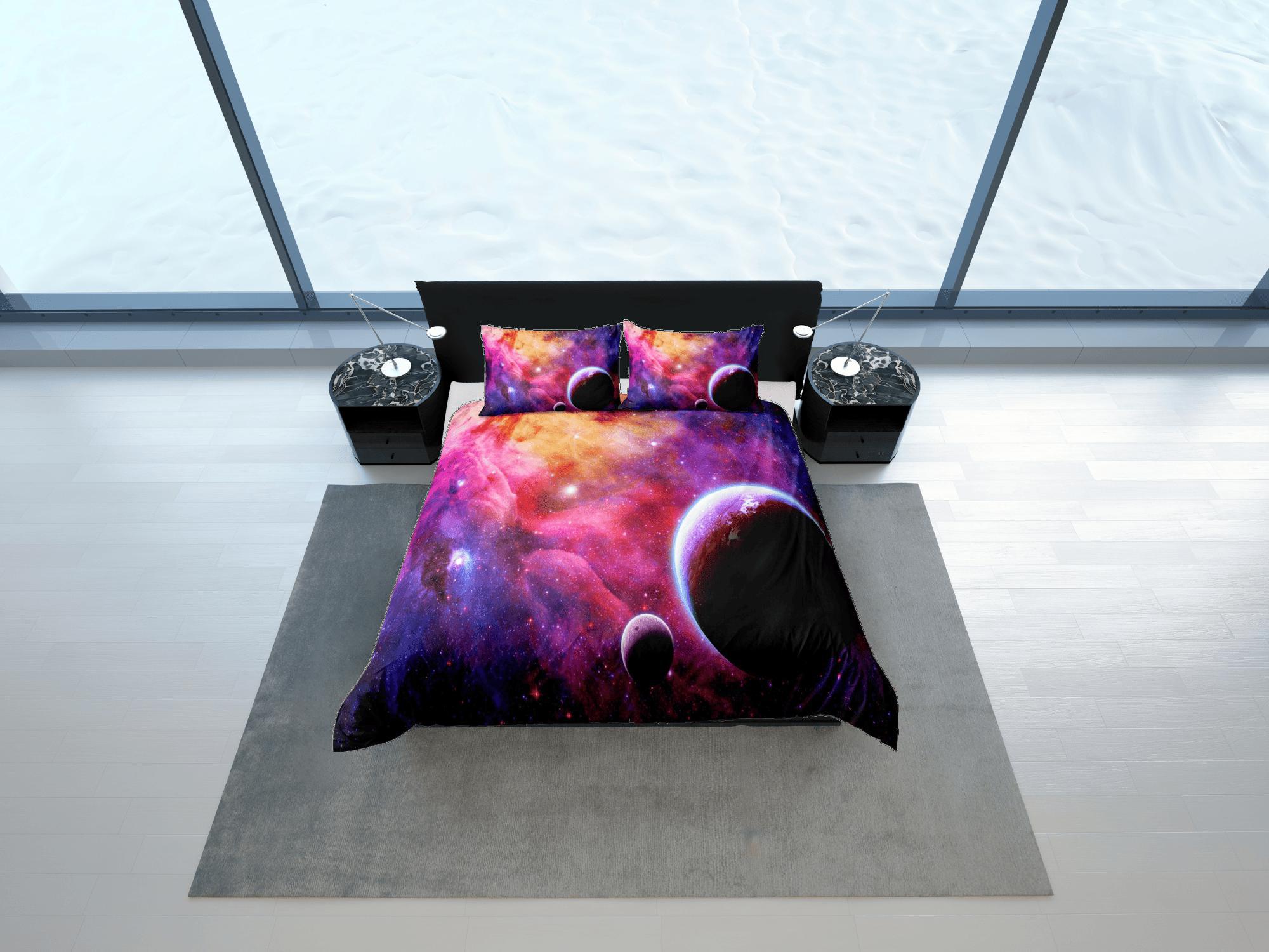 daintyduvet Planets Galaxy Nebula Duvet Cover Set Bedspread, Dorm Bedding with Pillowcase