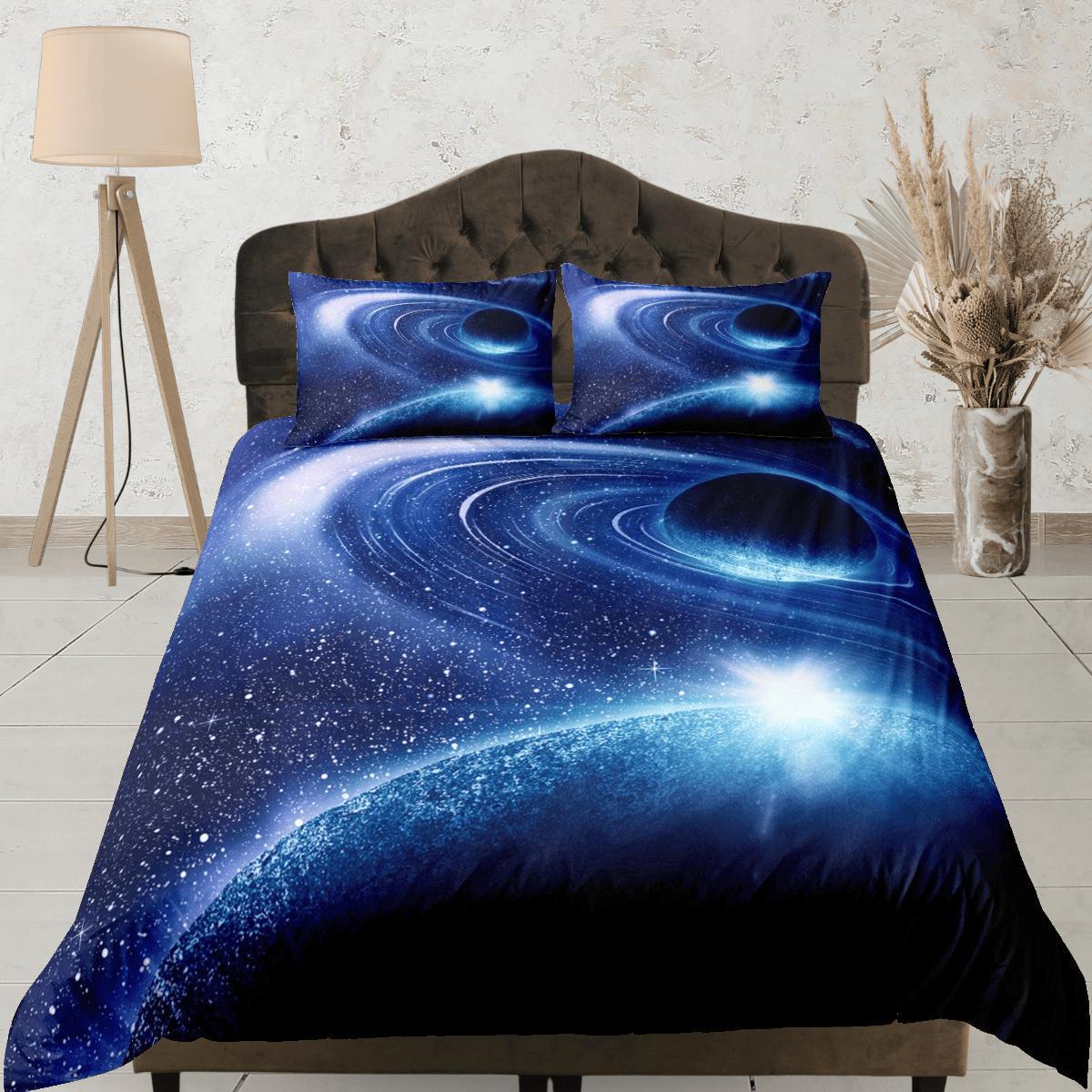 daintyduvet Planets Galaxy Orbit Blue Duvet Cover Set Bedspread, Dorm Bedding with Pillowcase