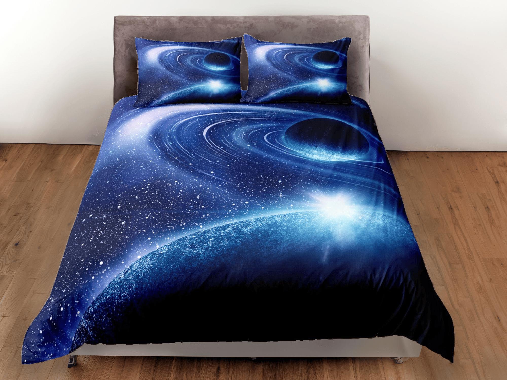 daintyduvet Planets Galaxy Orbit Blue Duvet Cover Set Bedspread, Dorm Bedding with Pillowcase