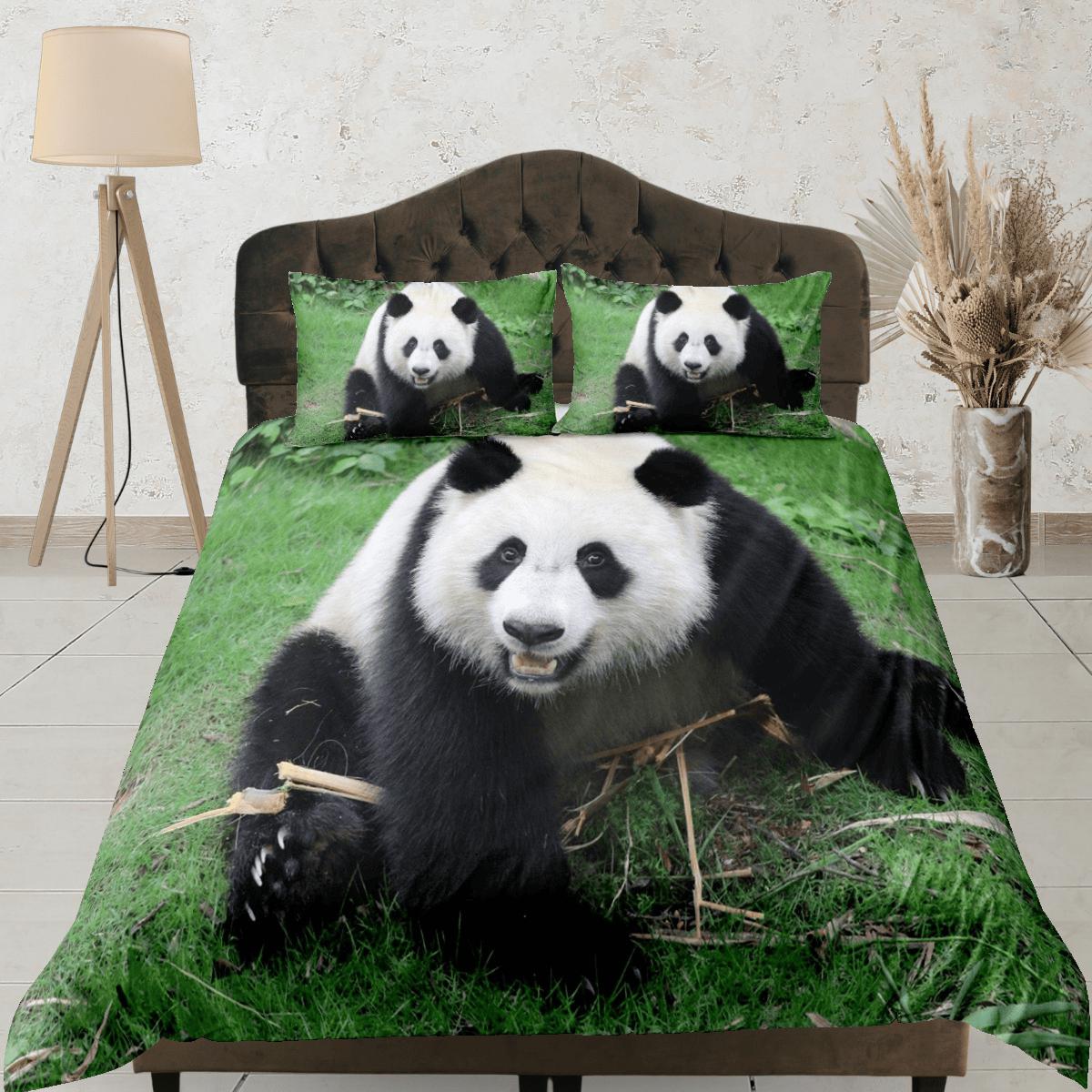 daintyduvet Playful panda duvet cover set for kids, bedding set full, king, queen, dorm bedding, toddler bedding, aesthetic bedspread, panda lovers gift