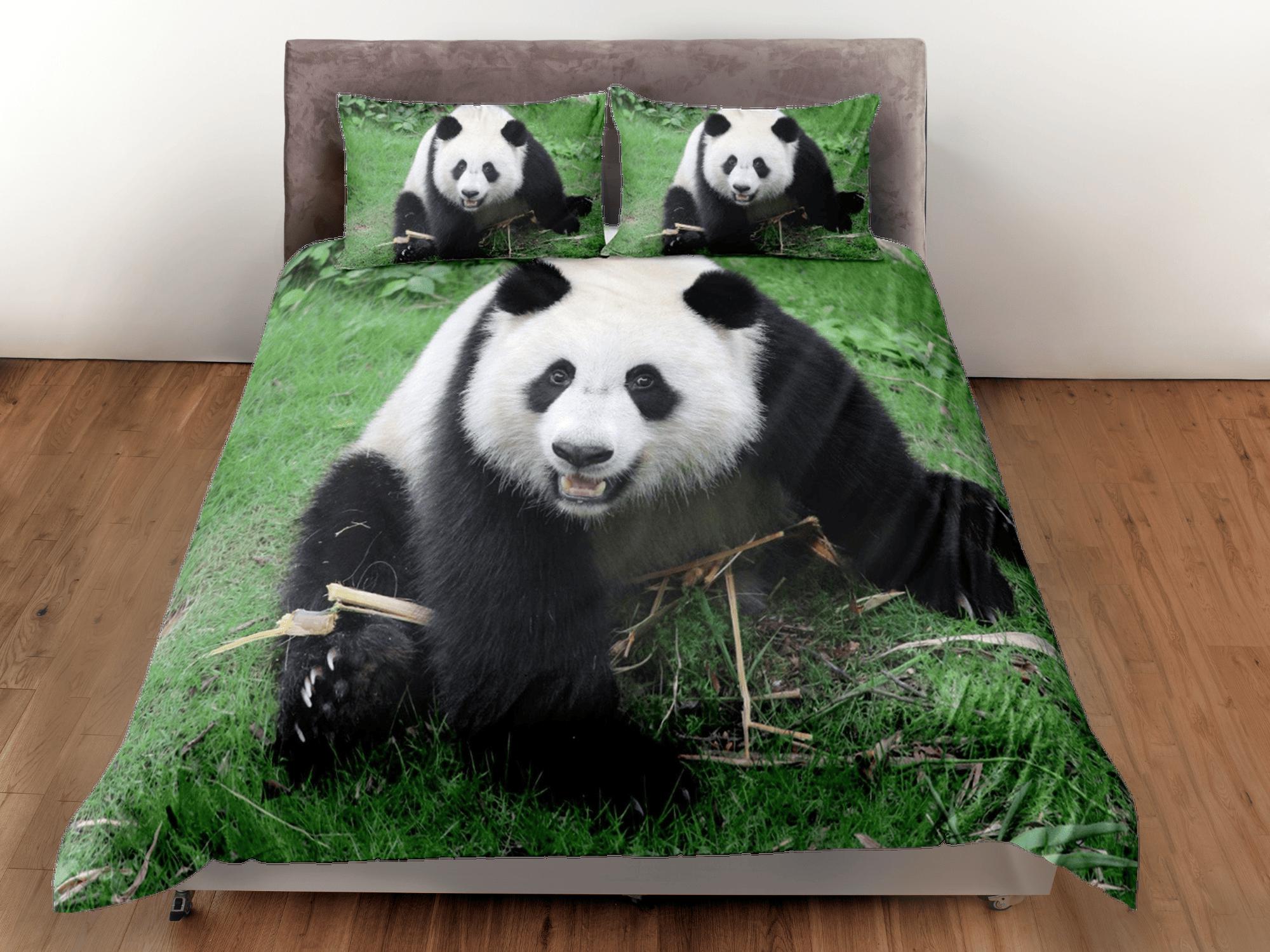 daintyduvet Playful panda duvet cover set for kids, bedding set full, king, queen, dorm bedding, toddler bedding, aesthetic bedspread, panda lovers gift