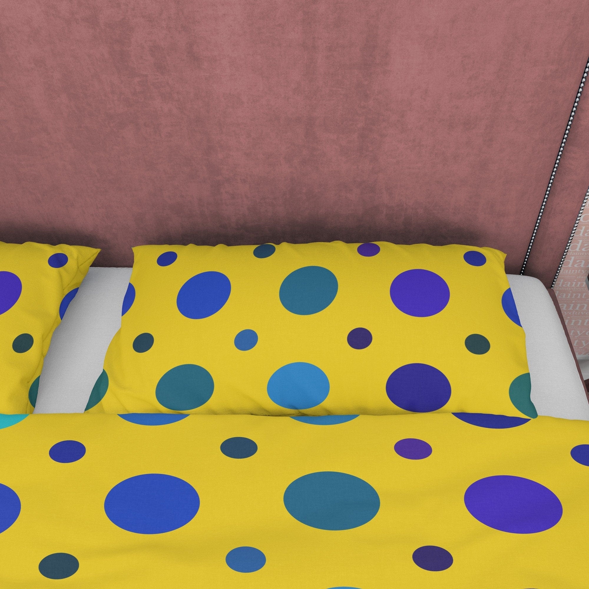 Polka Dot Duvet Cover Geometric Bedding, Blue Dotted Quilt Cover, Yellow Blanket Cover Mid Century Modern Bedroom Set, Colorful Bedspread