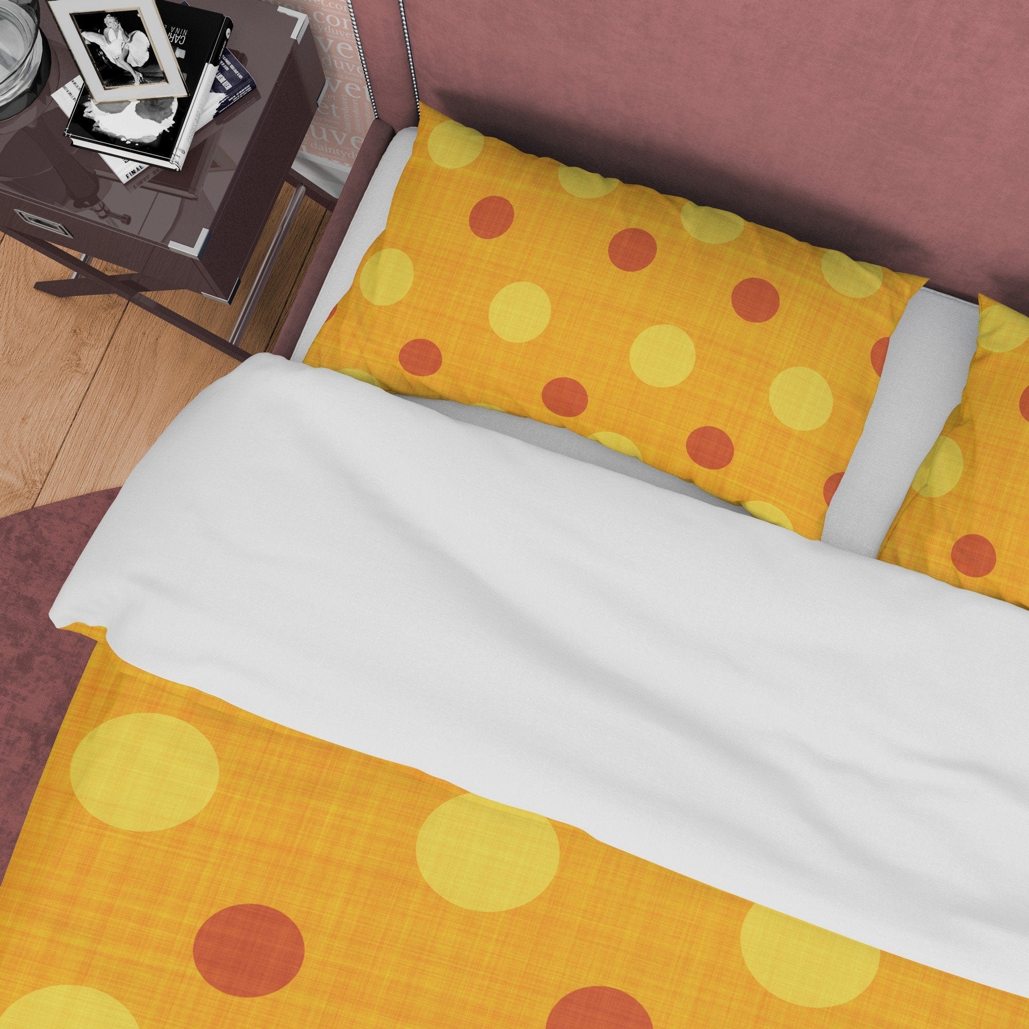 Polka Dot Duvet Cover Geometric Bedding, Brown Dotted Quilt Cover, Yellow Blanket Cover Mid Century Modern Bedroom Set, Colorful Bedspread
