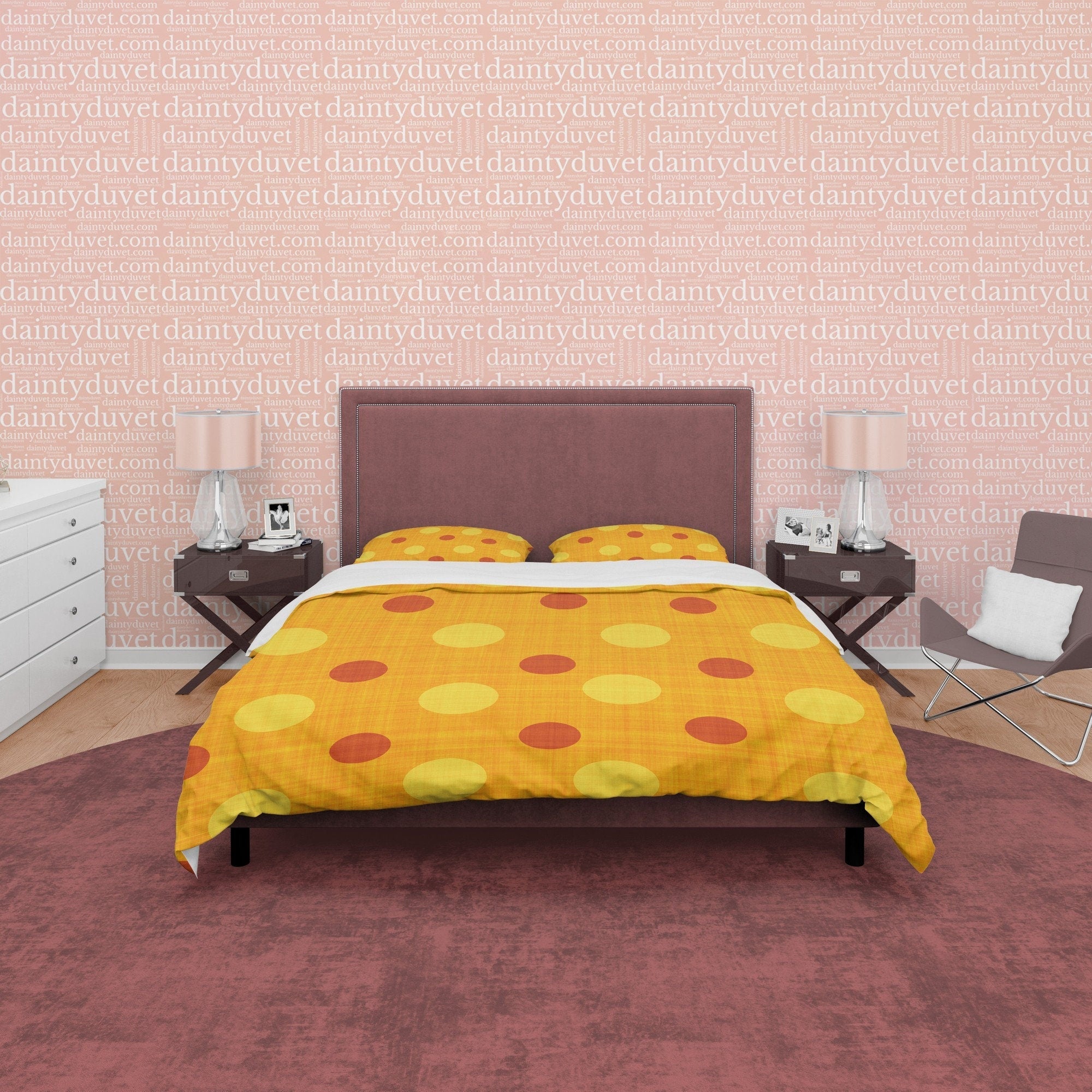 Polka Dot Duvet Cover Geometric Bedding, Brown Dotted Quilt Cover, Yellow Blanket Cover Mid Century Modern Bedroom Set, Colorful Bedspread