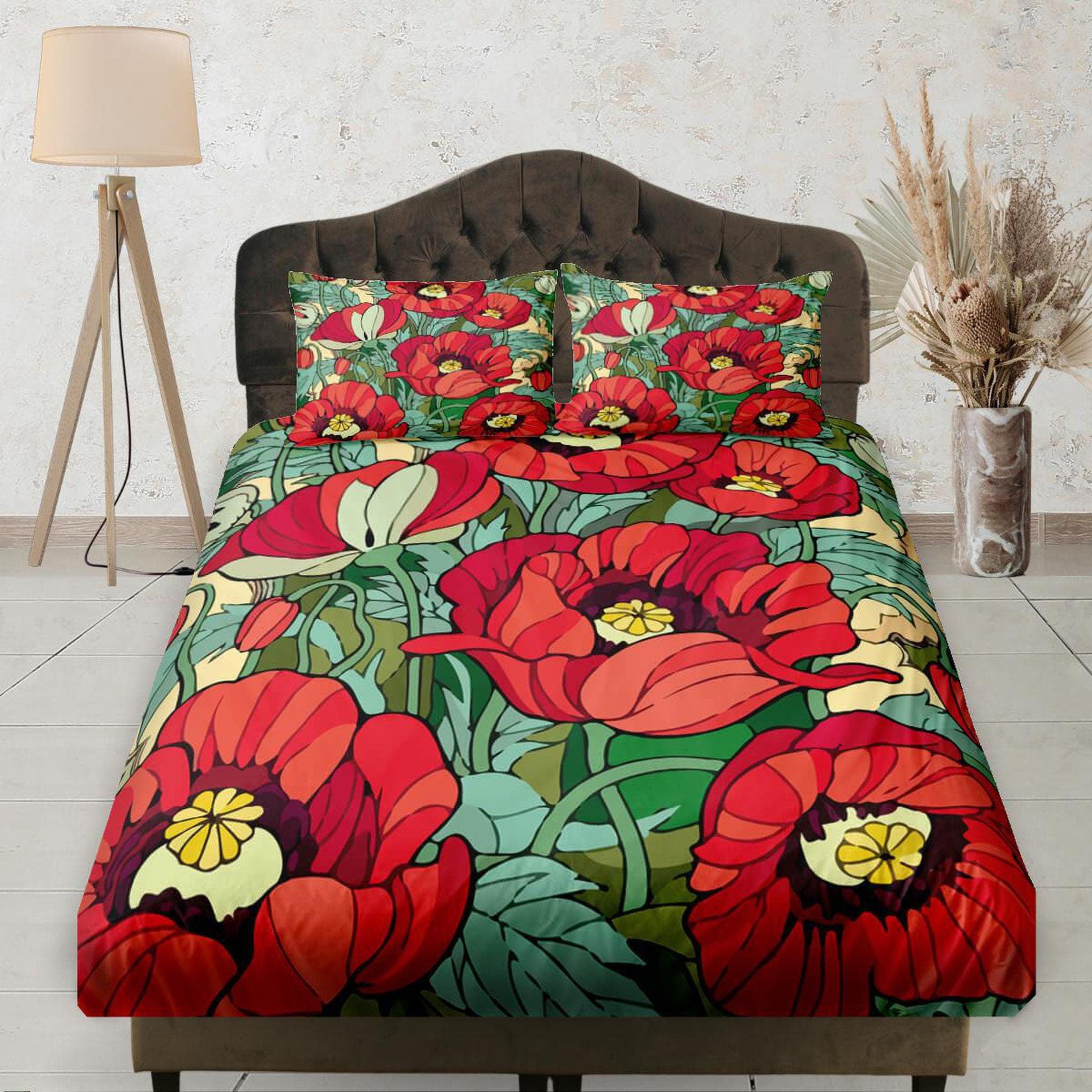 daintyduvet Poppy Flowers Bedsheet Deep Pocket, Floral Prints, Aesthetic Boho Bedding Set Full, Dorm Bedding, Crib Sheet, King, Queen Sheet Set