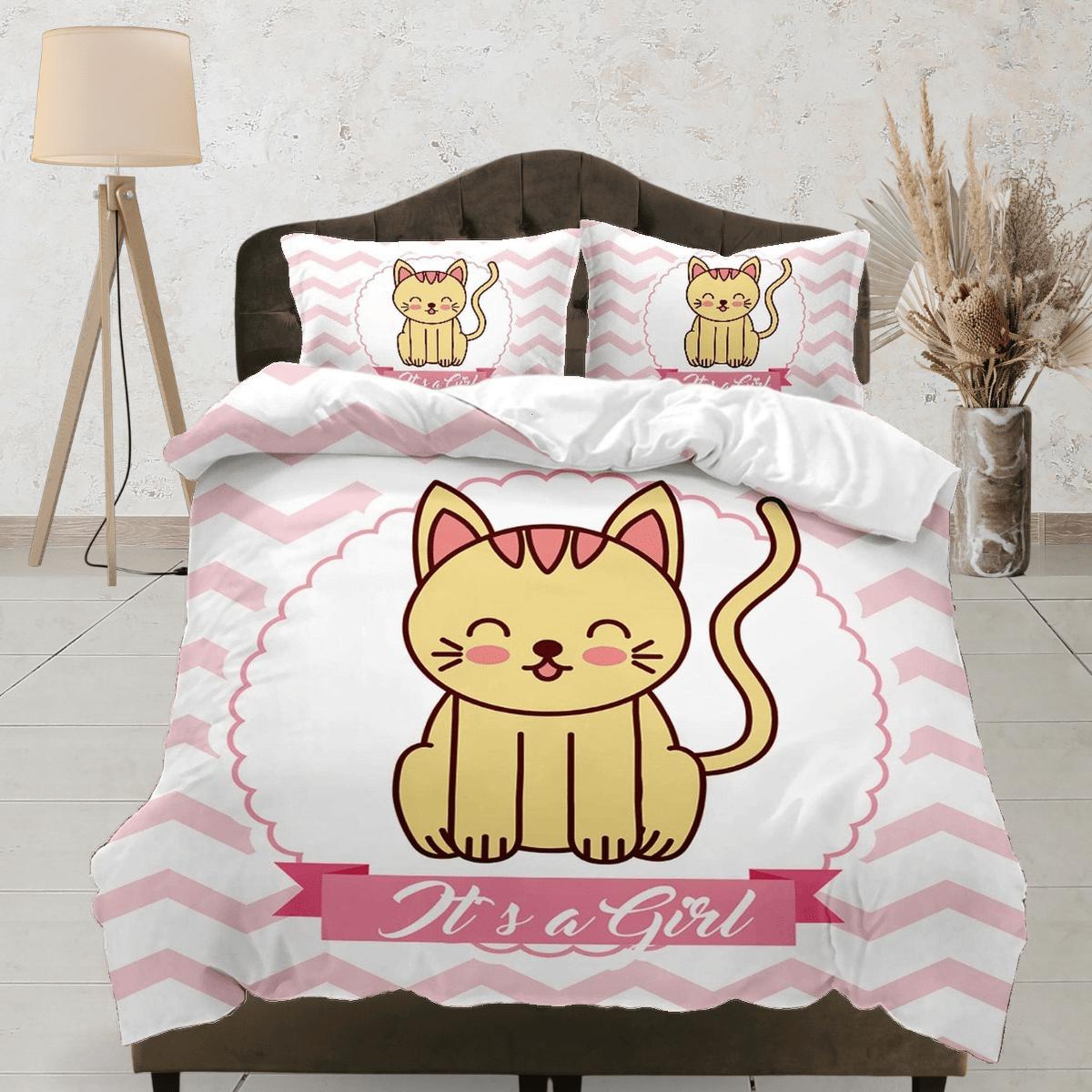 daintyduvet Pregnancy announcement girl, cute cat bedding, toddler bedding, kids duvet cover set, gift for cat lovers, baby bedding, baby shower gift