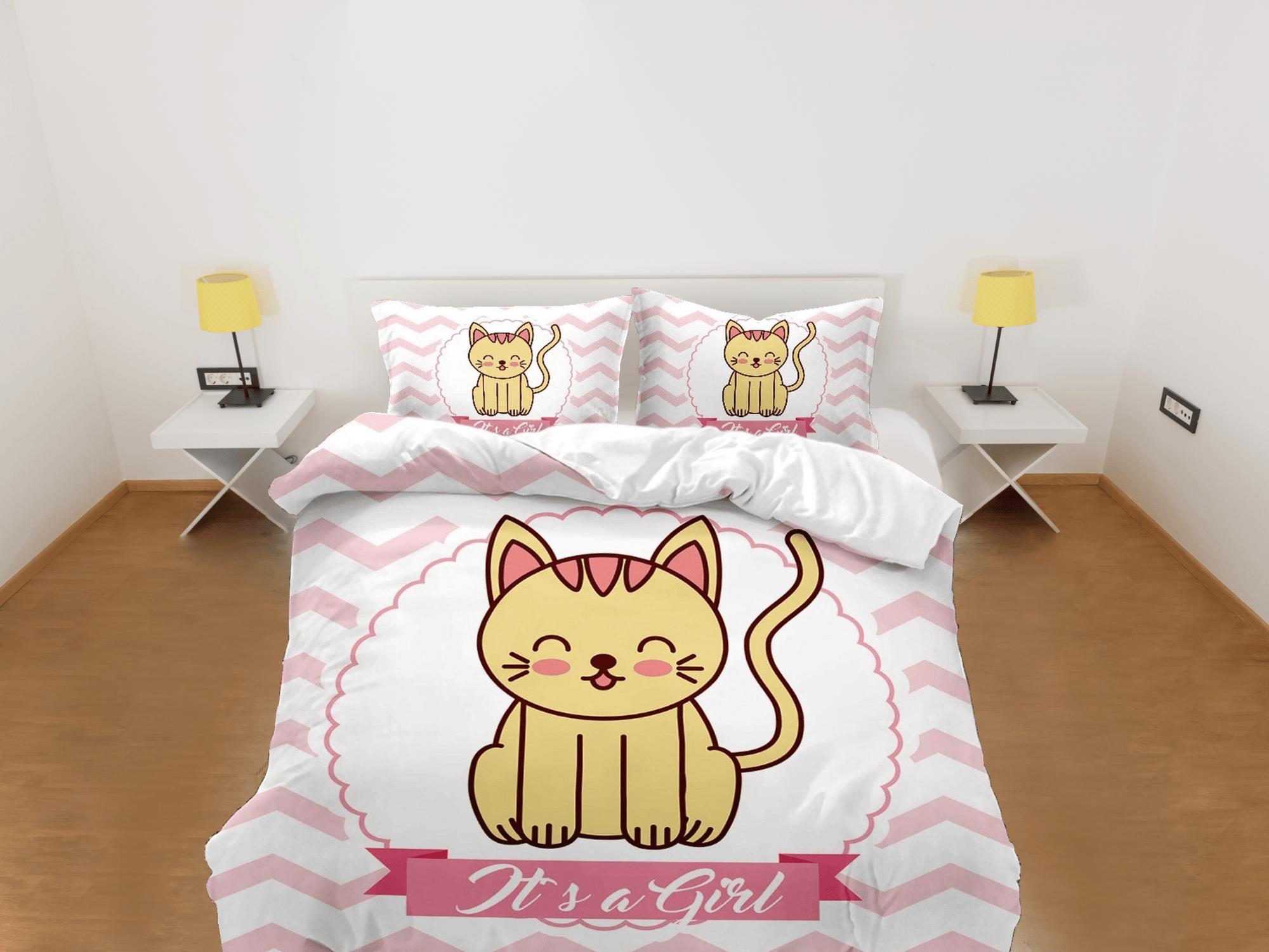 daintyduvet Pregnancy announcement girl, cute cat bedding, toddler bedding, kids duvet cover set, gift for cat lovers, baby bedding, baby shower gift
