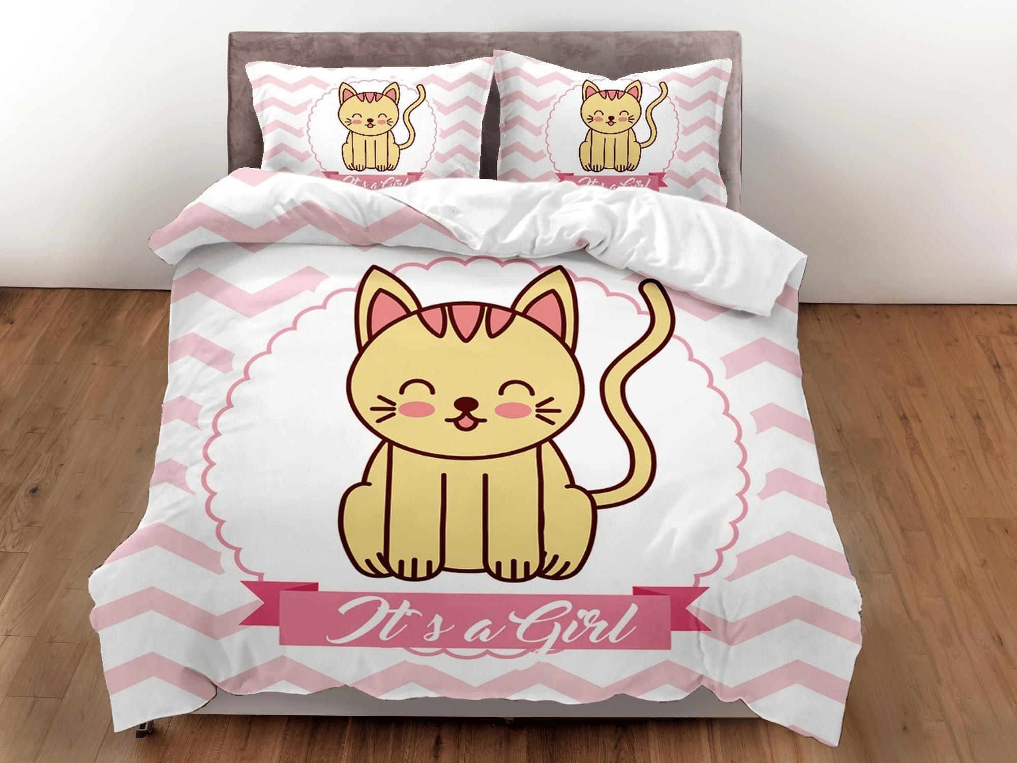 daintyduvet Pregnancy announcement girl, cute cat bedding, toddler bedding, kids duvet cover set, gift for cat lovers, baby bedding, baby shower gift