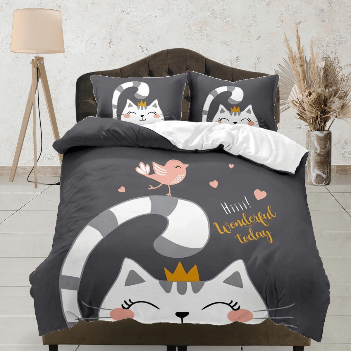 daintyduvet Princess cat bedding black, toddler bedding, kids duvet cover set, gift for cat lovers, baby bedding, baby shower gift, cute cat