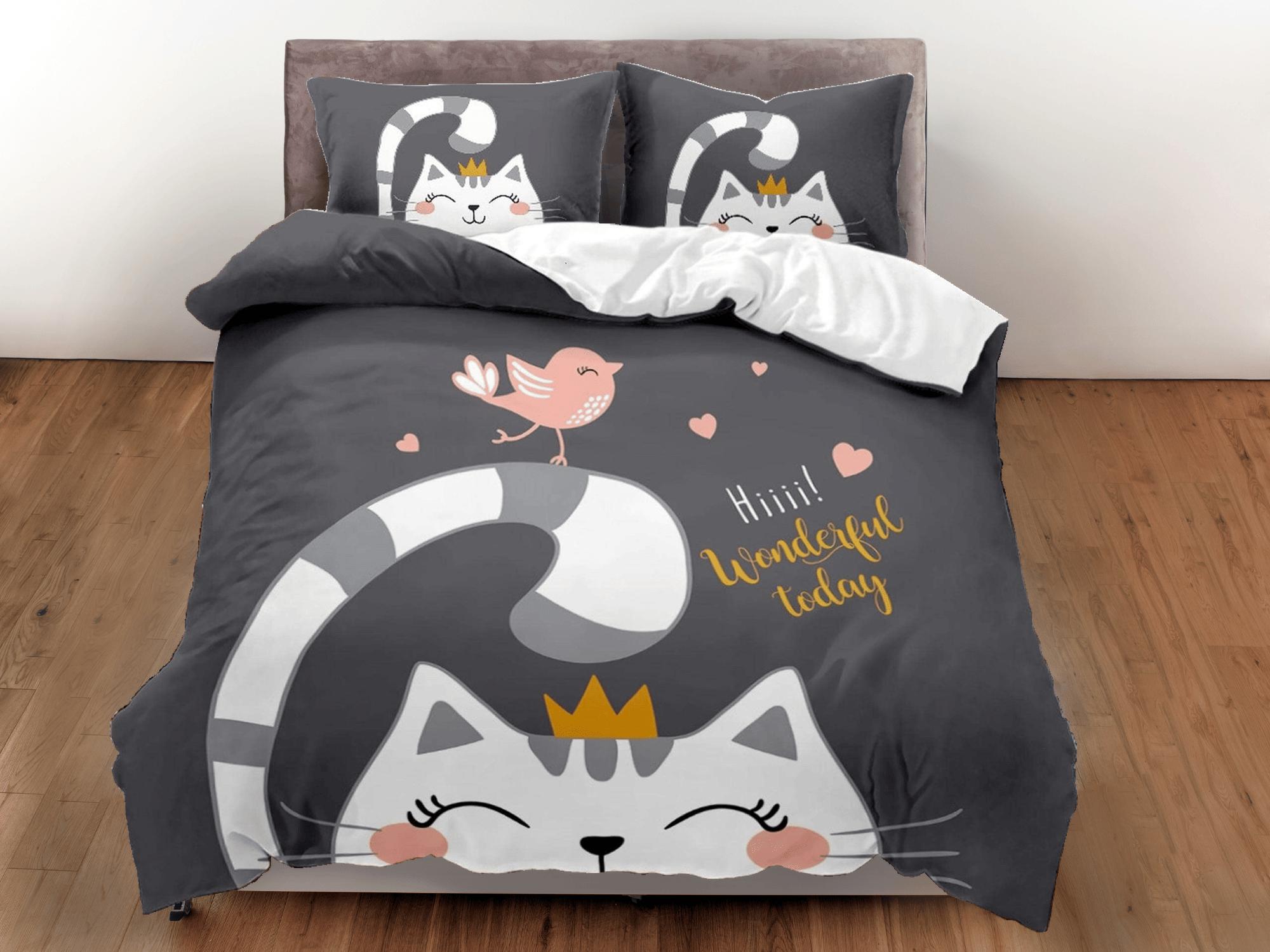 daintyduvet Princess cat bedding black, toddler bedding, kids duvet cover set, gift for cat lovers, baby bedding, baby shower gift, cute cat