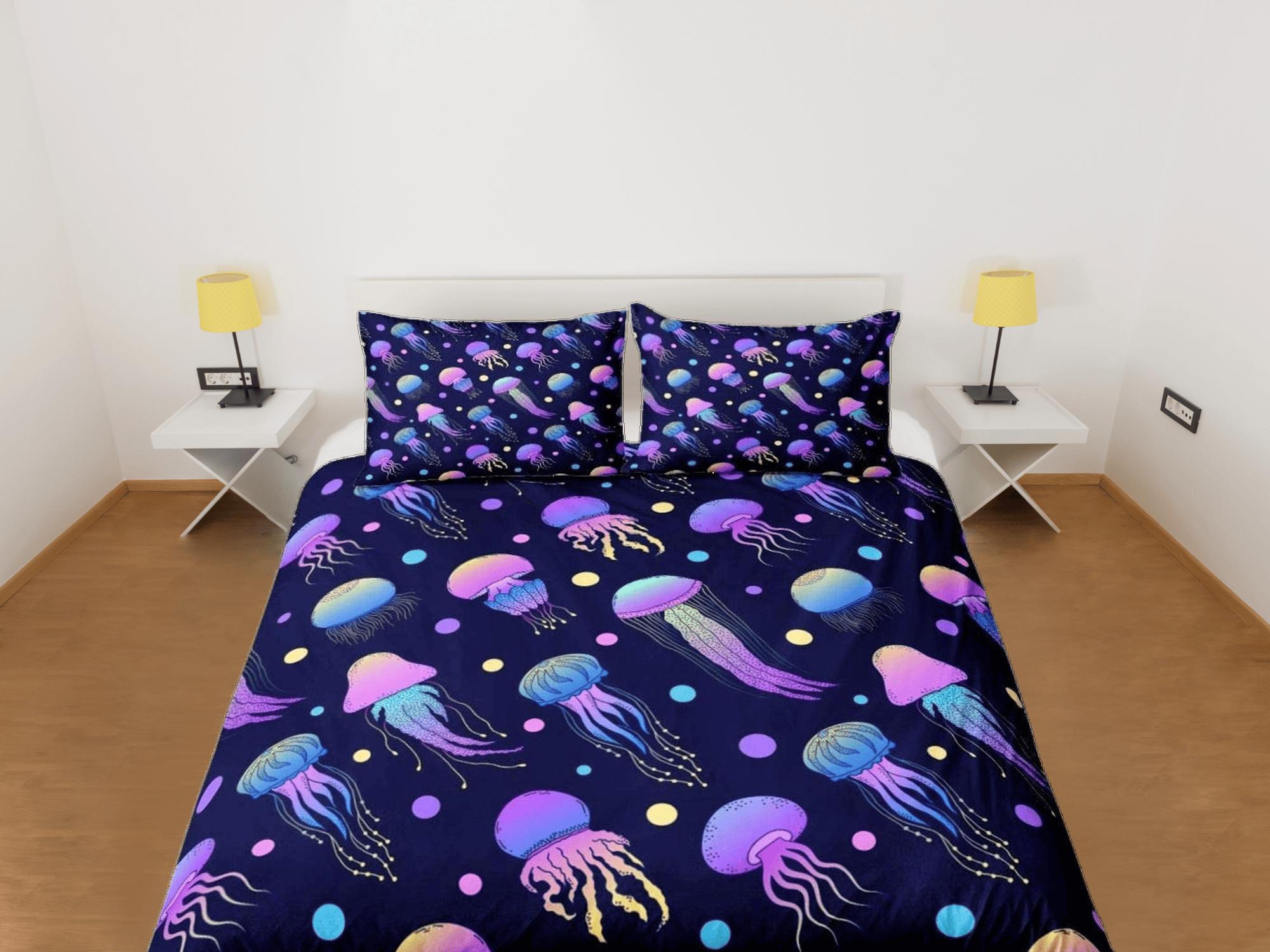 daintyduvet Psychedelic jellyfish bedding purple duvet cover, ocean blush sea animal bedding set full king queen twin crib toddler, dorm bedding gift