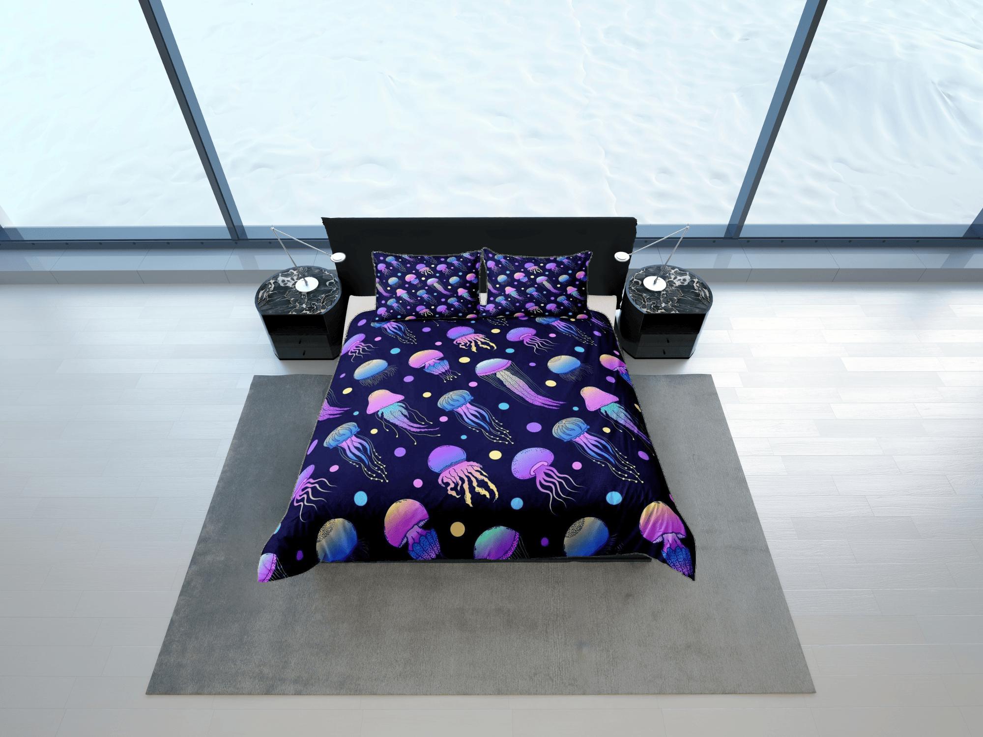 daintyduvet Psychedelic jellyfish bedding purple duvet cover, ocean blush sea animal bedding set full king queen twin crib toddler, dorm bedding gift