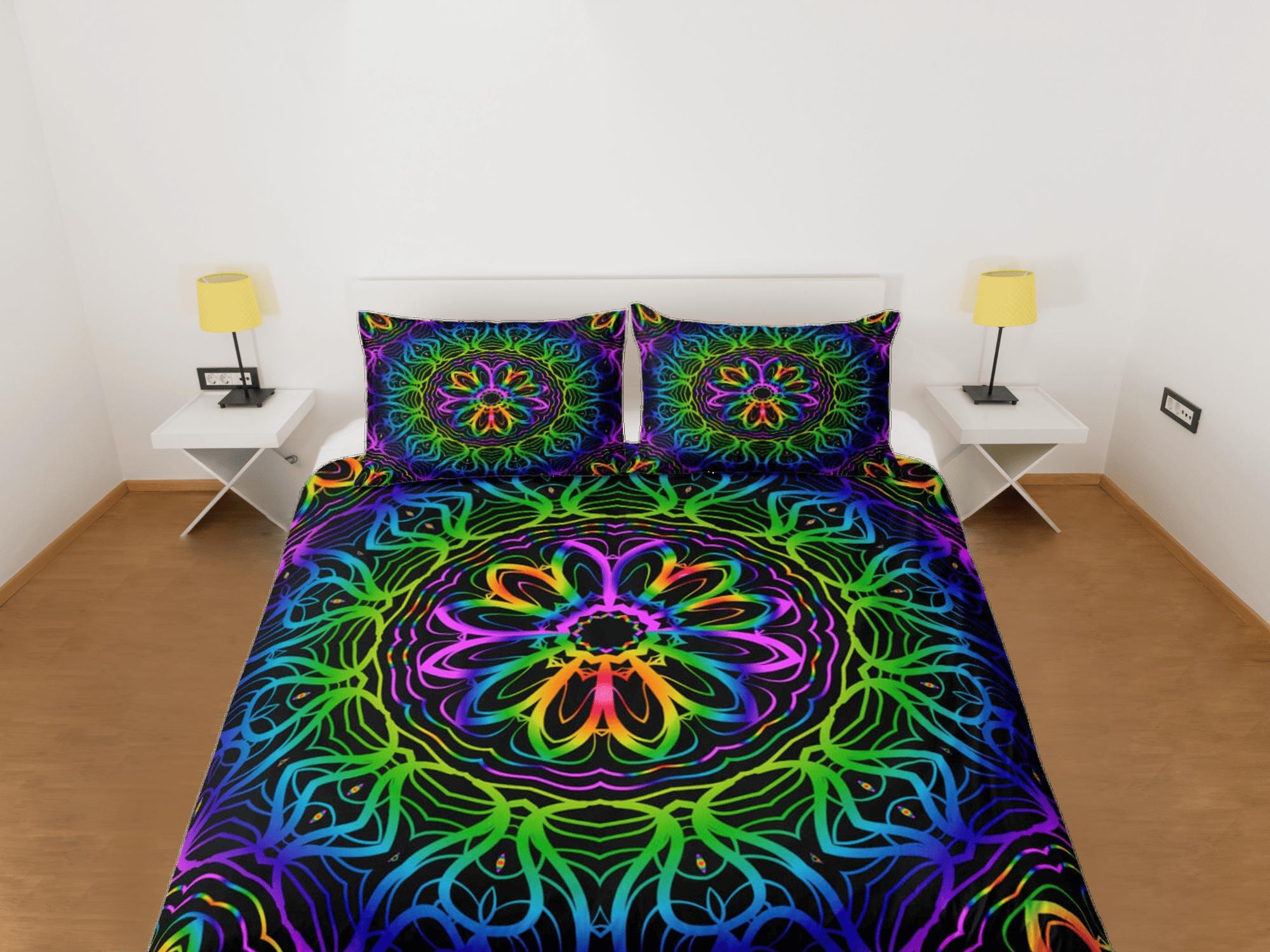 daintyduvet Psychedelic mandala duvet cover hippie bedding set full, queen, king, preppy dorm bedding, indie room decor, aesthetic bedspread y2k