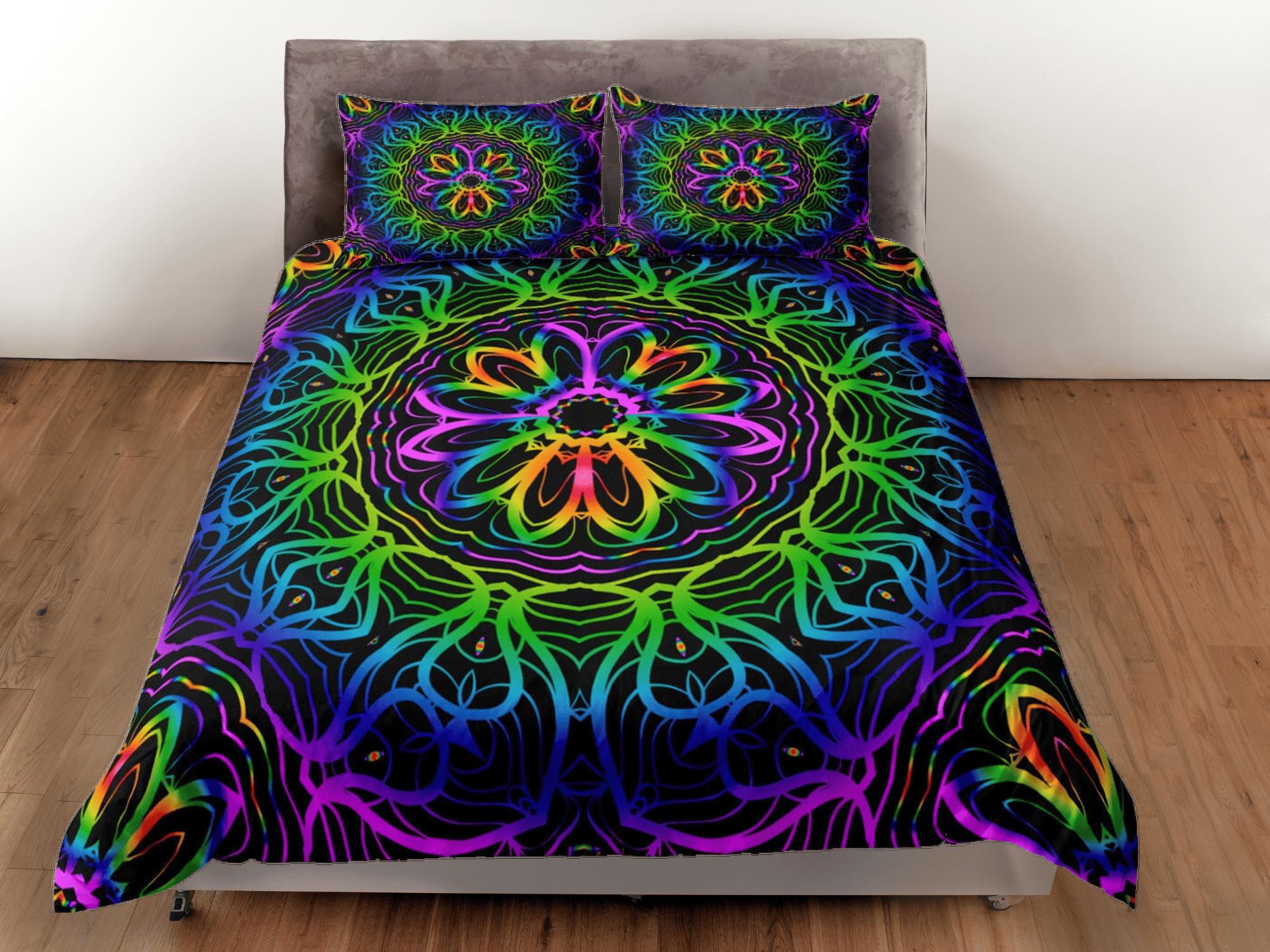 daintyduvet Psychedelic mandala duvet cover hippie bedding set full, queen, king, preppy dorm bedding, indie room decor, aesthetic bedspread y2k