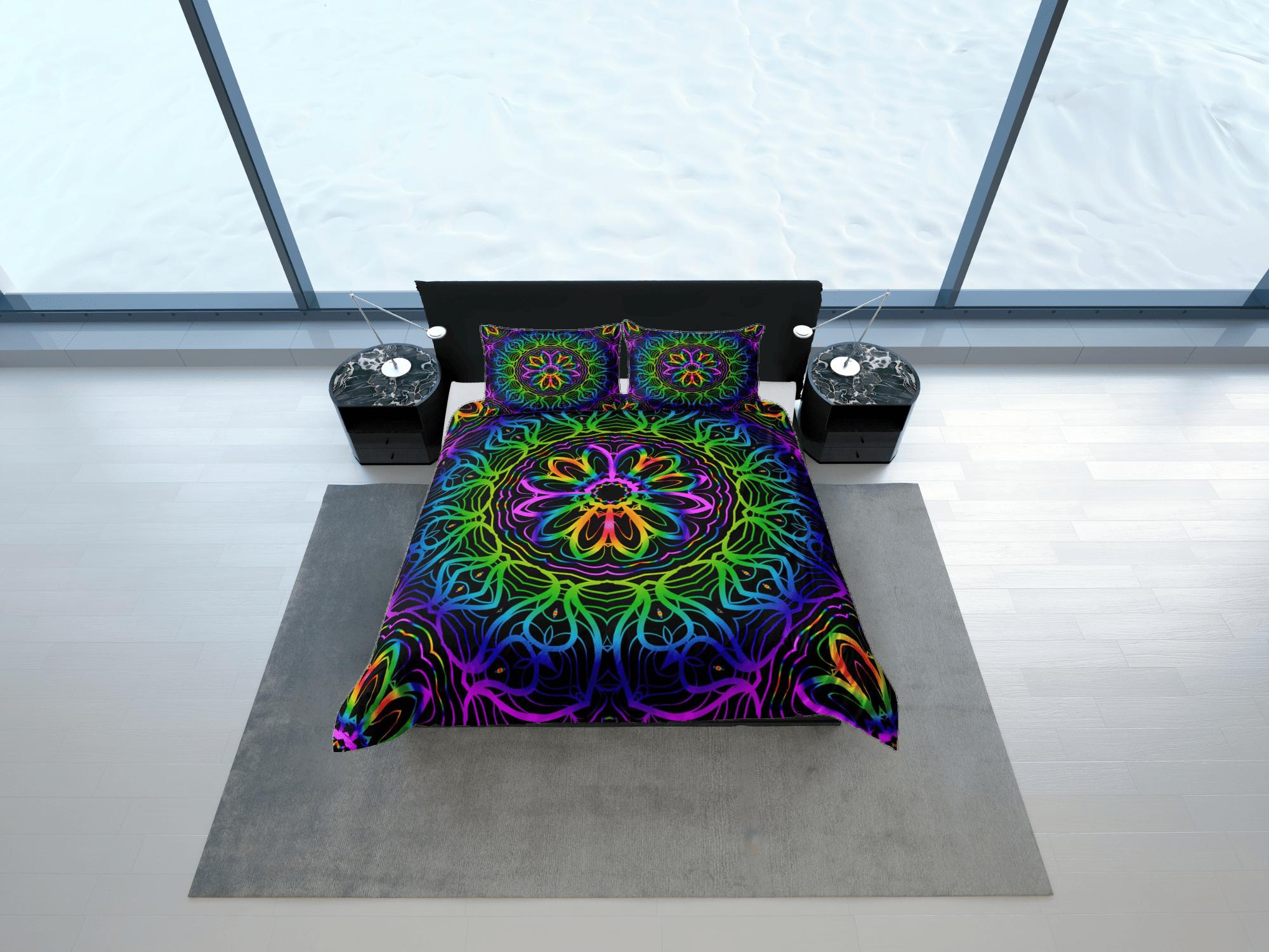 daintyduvet Psychedelic mandala duvet cover hippie bedding set full, queen, king, preppy dorm bedding, indie room decor, aesthetic bedspread y2k